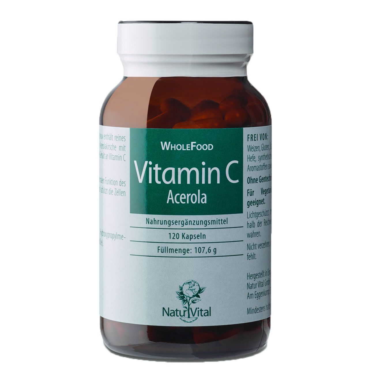 Vitamin C Acerola von Natur Vital beinhaltet 120 Kapseln