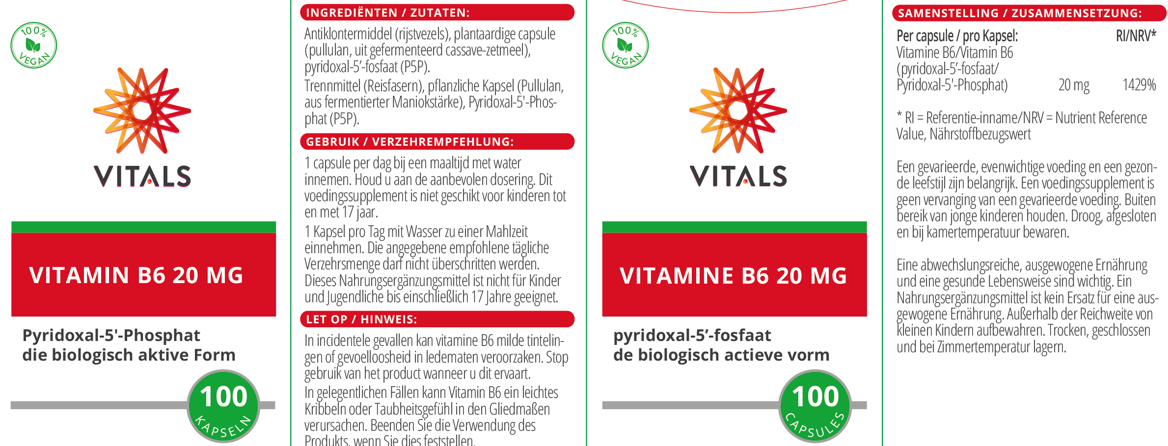 Vitals Vitamin B6 20 mg, 100 Kapseln  EAN: 8716717003358