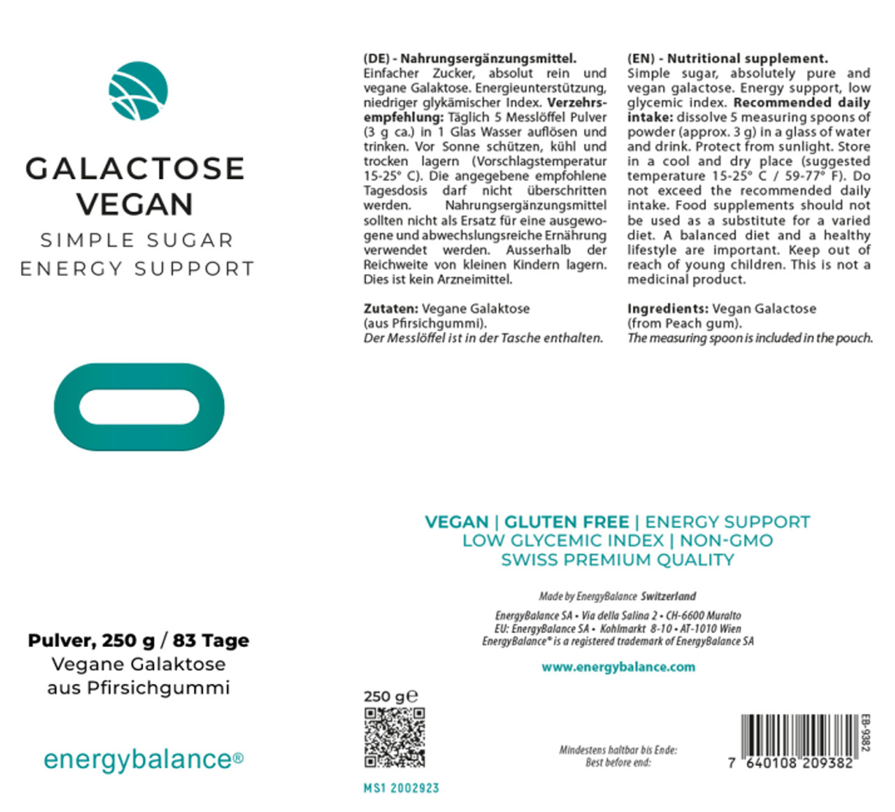 EnergyBalance Galaktose Vegan aus Pfirsichgummi, 250 g Alzheimer EAN: 7640108209382