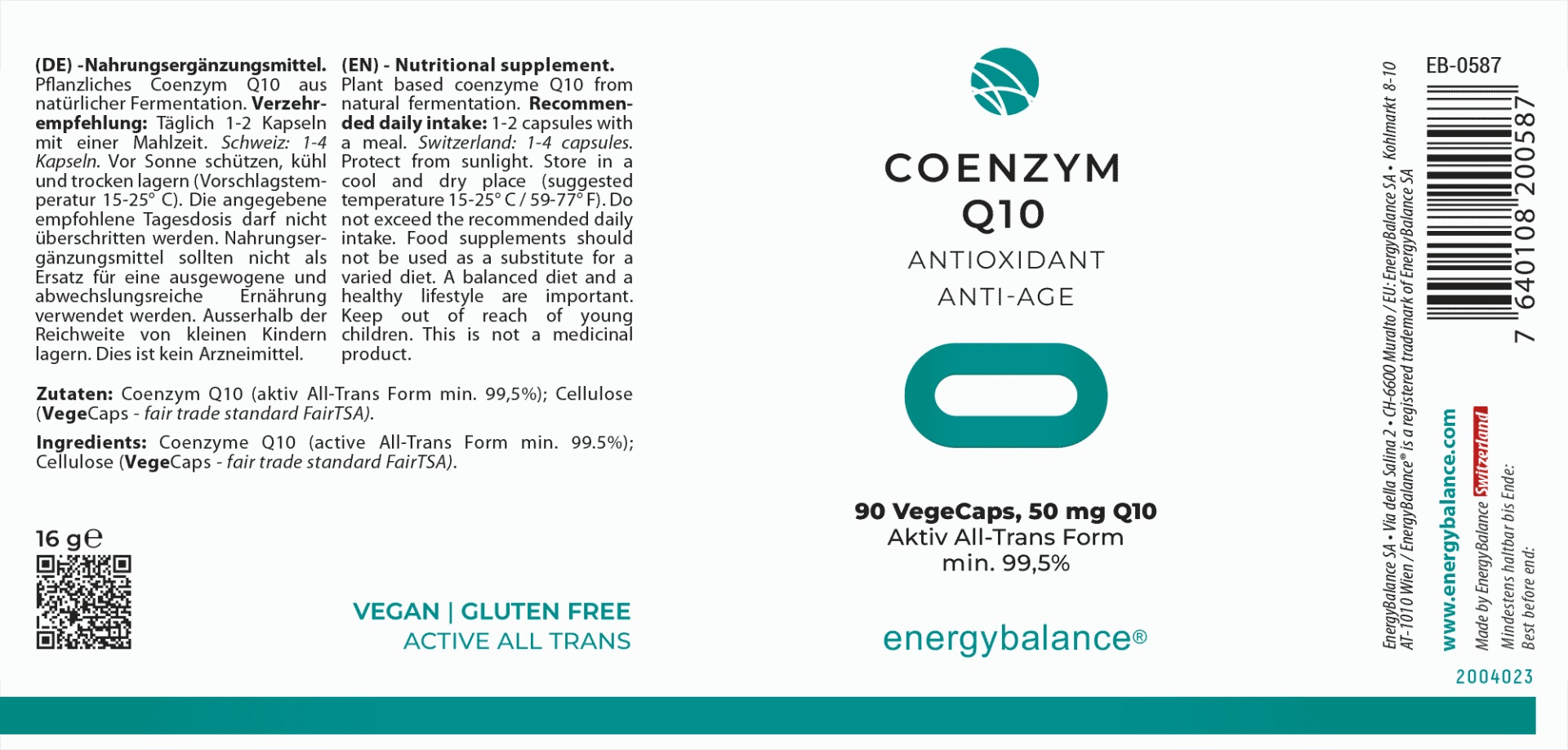 Coenzym Q10 Etikett von Energybalance