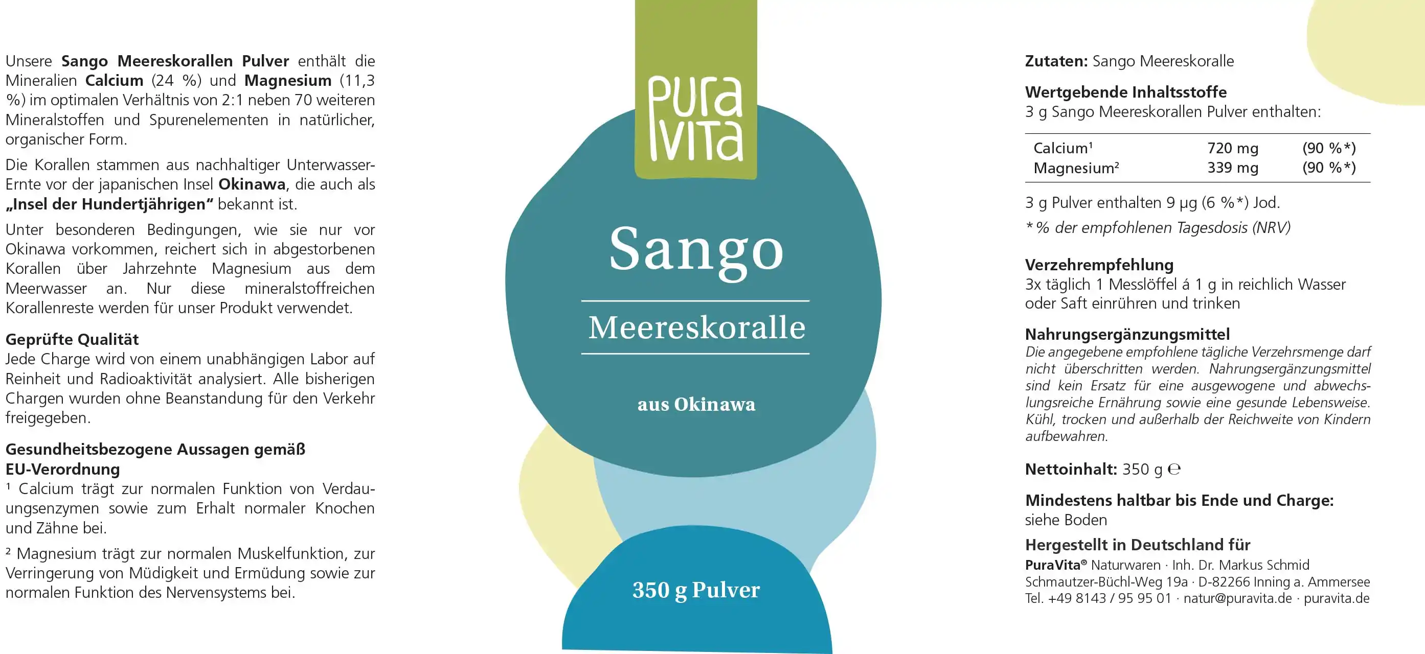PuraVita Sango Meereskoralle aus Okinawa, 350 g Pulver Knochen EAN: