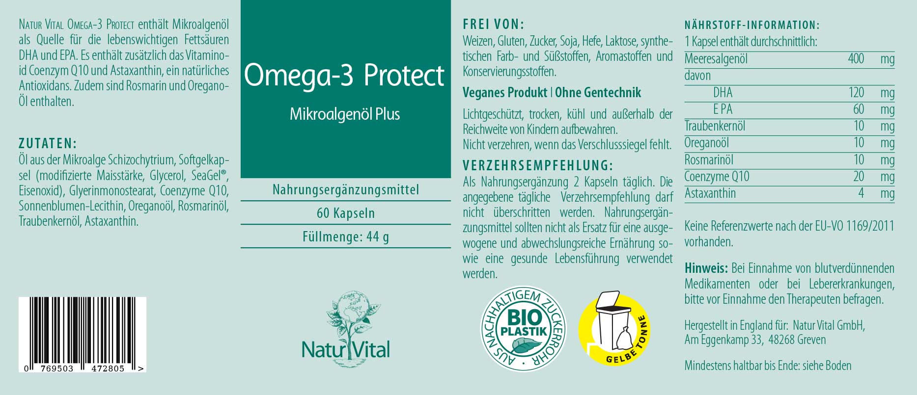 Omega-3 Protect von Natur Vital Etikett