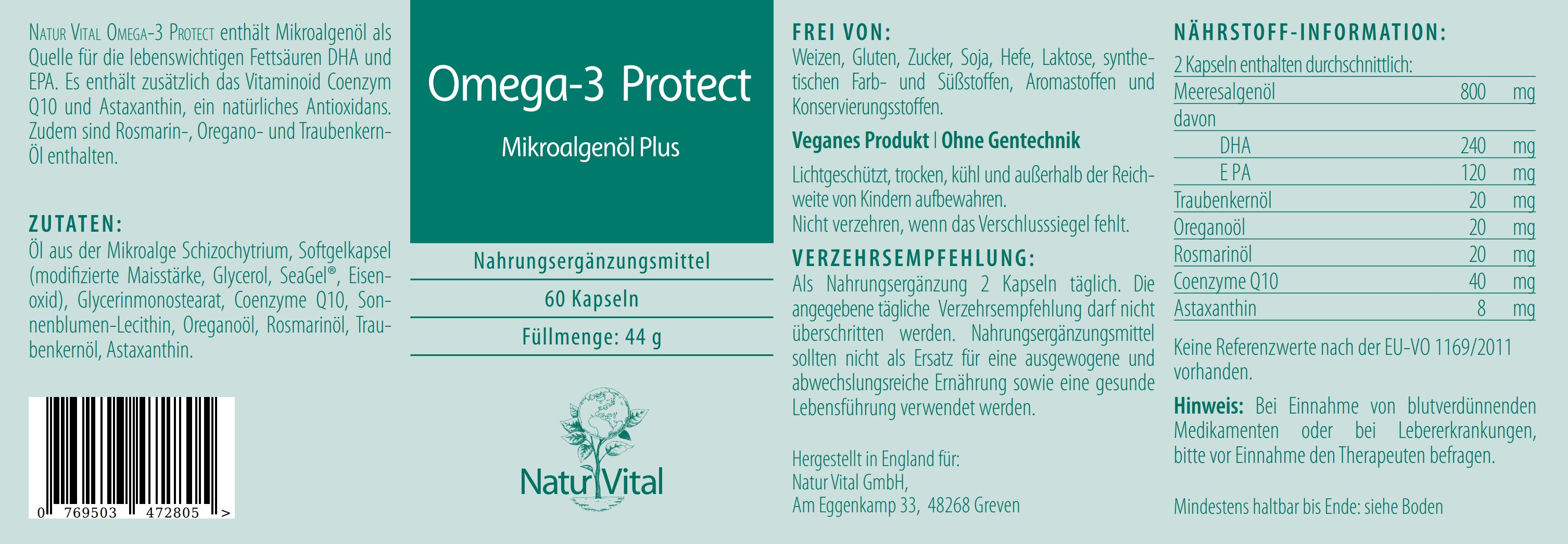 Omega-3 Protect von Natur Vital Etikett