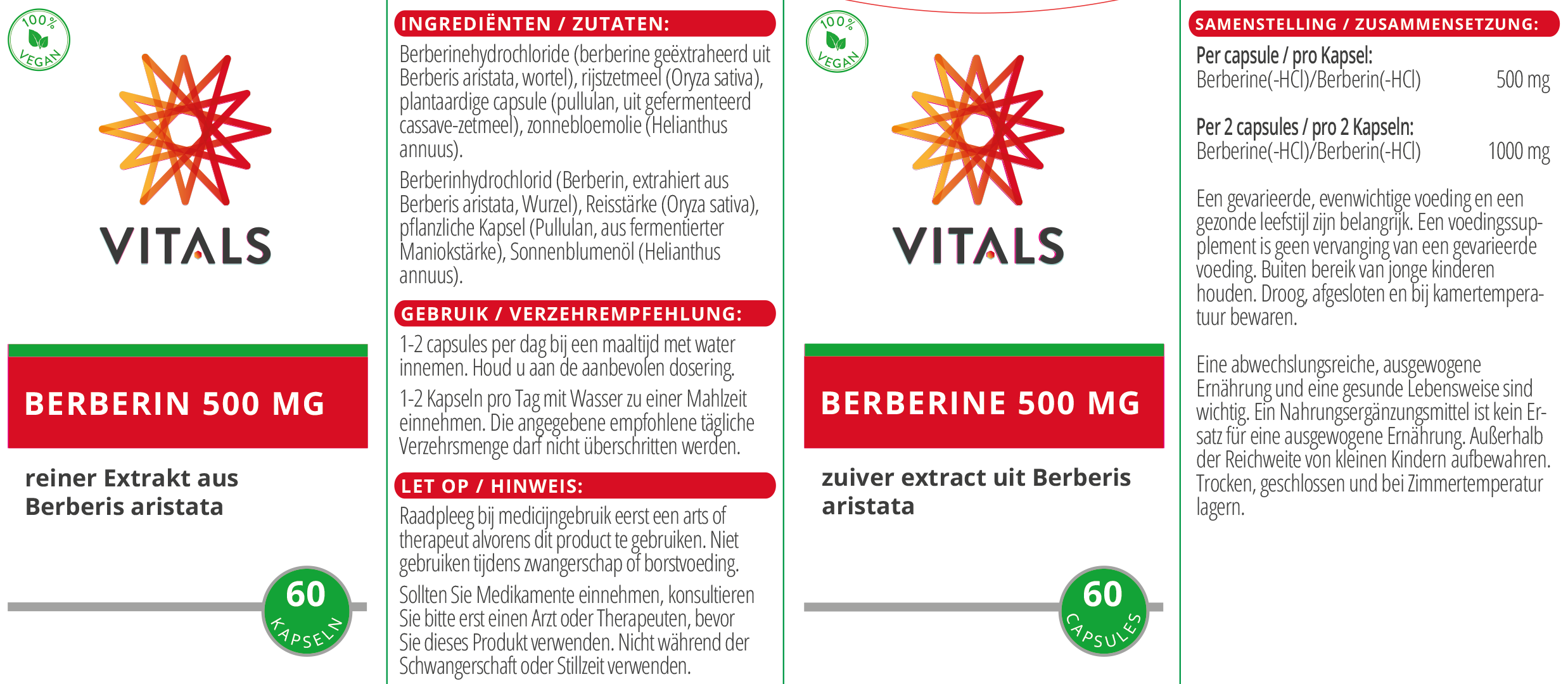 Vitals Berberin 500 mg, 60 Kapseln Blutzucker EAN: 8716717003839