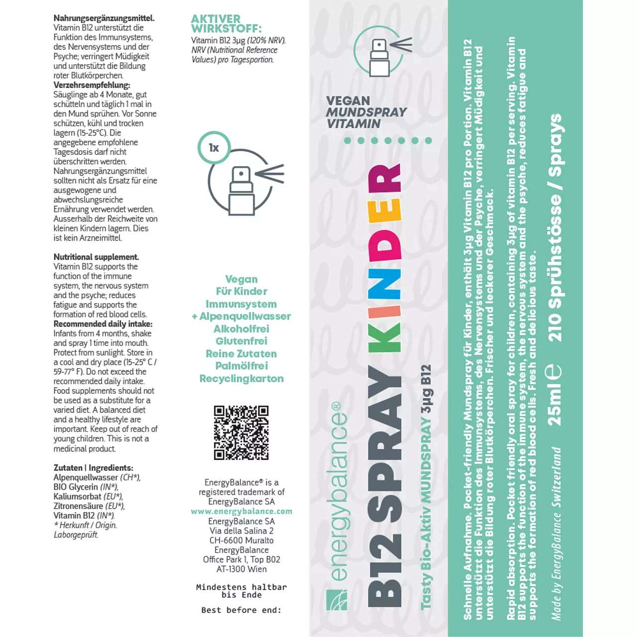 EnergyBalance Spray B12 Kinder 3µg, 25ml Energiestoffwechsel EAN: 7640108201683