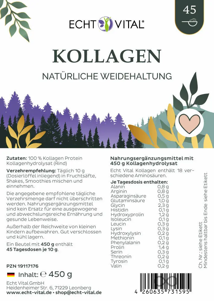 Echt Vital Premium Kollagen, reine Kollagenpeptide, 450 g Haut EAN: 4260635731595