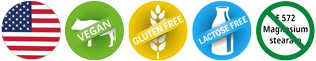 Aus den USA, vegan, lactosefrei, milchfrei, frei von Magnesiumstearat
