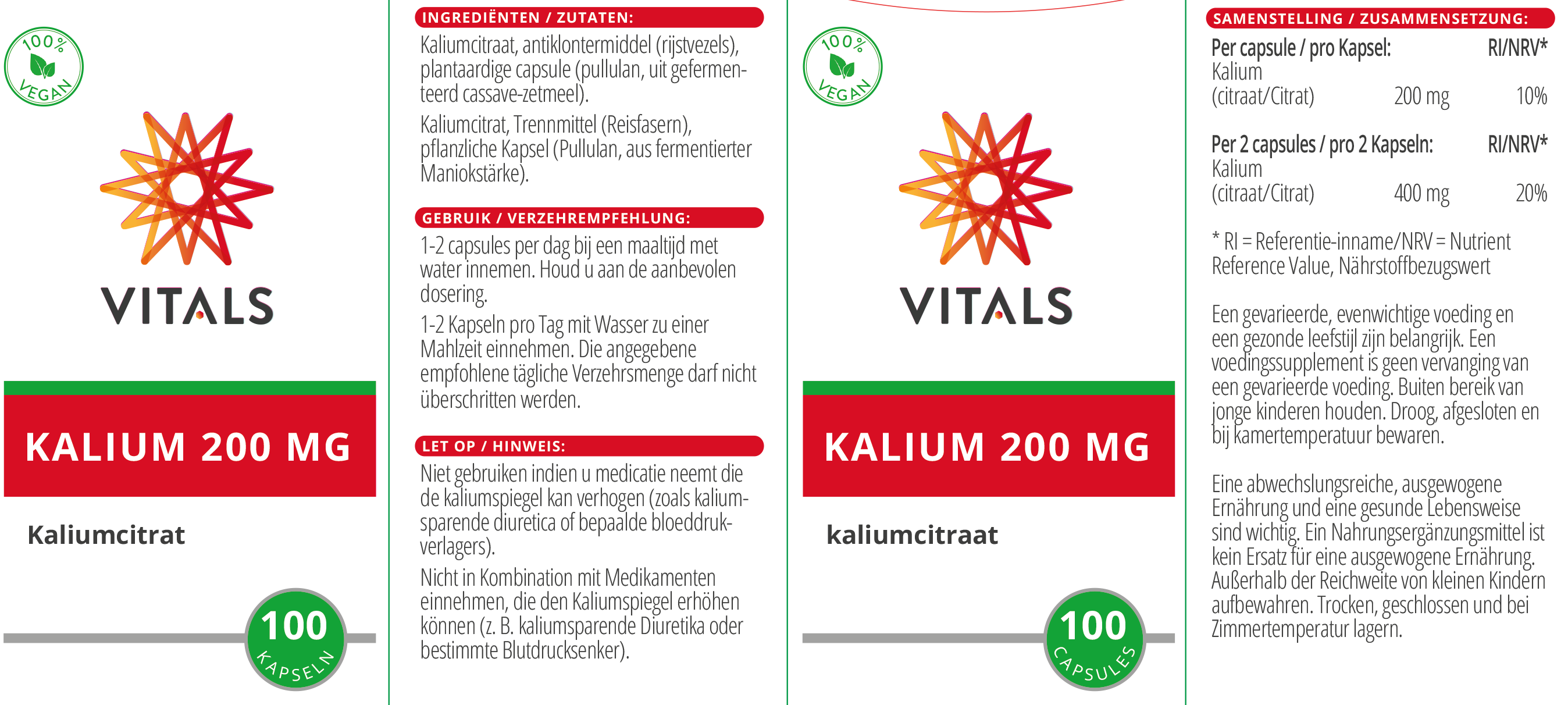 Vitals Kalium 200 mg, 100 Kapseln  EAN: 8716717002092