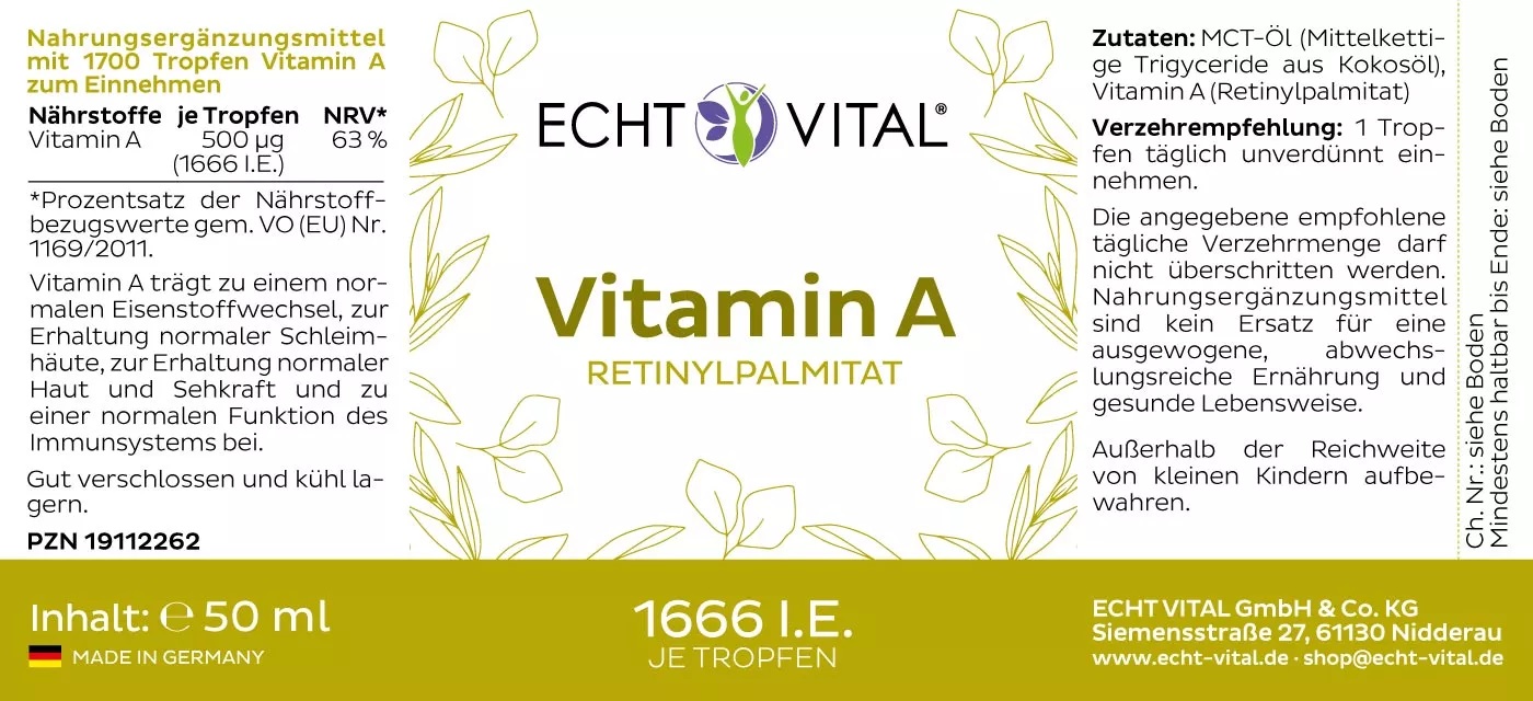 Etikett Echt Vital Vitamin A Tropfen