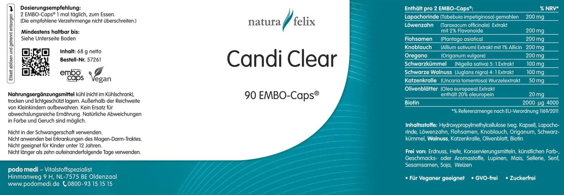 Woscha Candi Clear von podo medi beinhaltet 90 Kapseln Etikett
