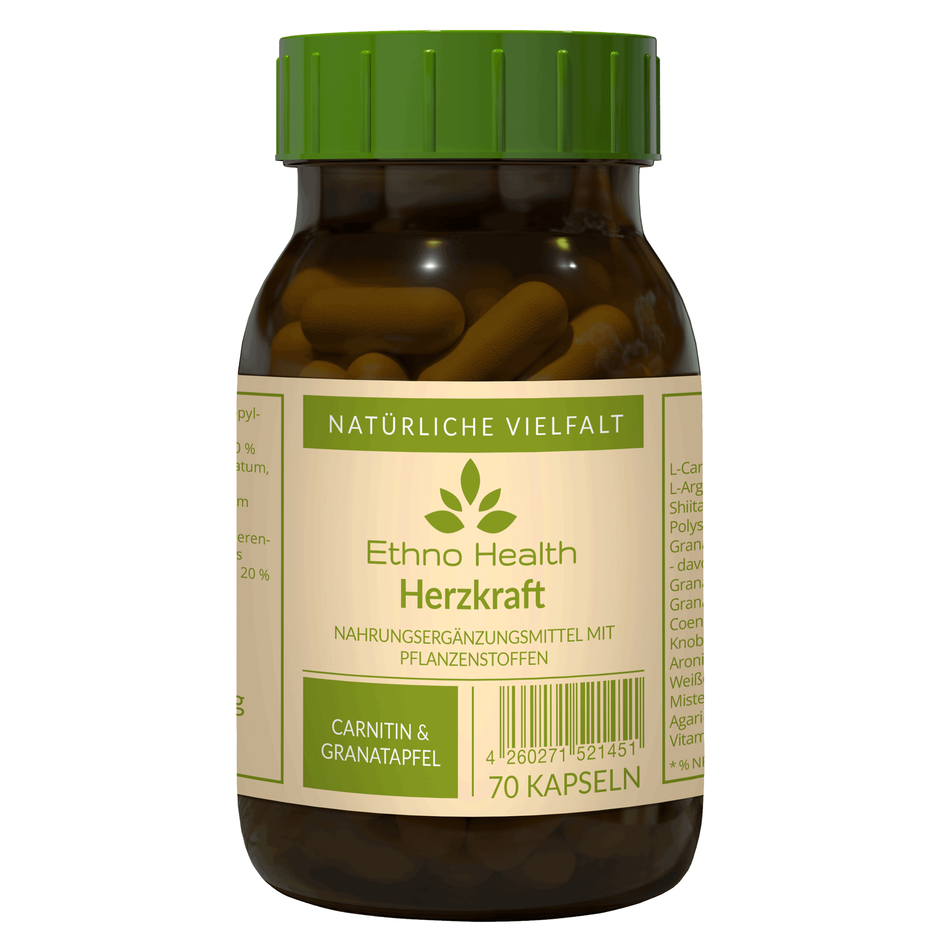 Herzkraft von Ethno Health beinhaltet 70 Kapseln