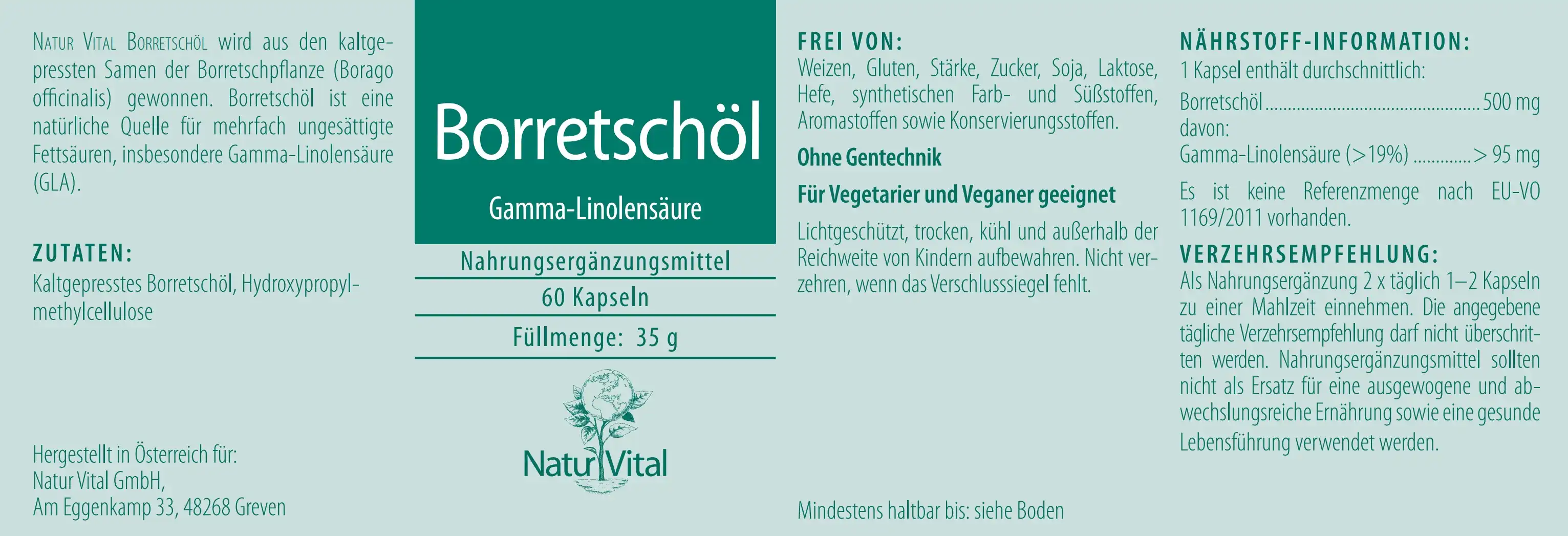 Borretschöl von Natur Vital beinhaltet 60 Kapseln