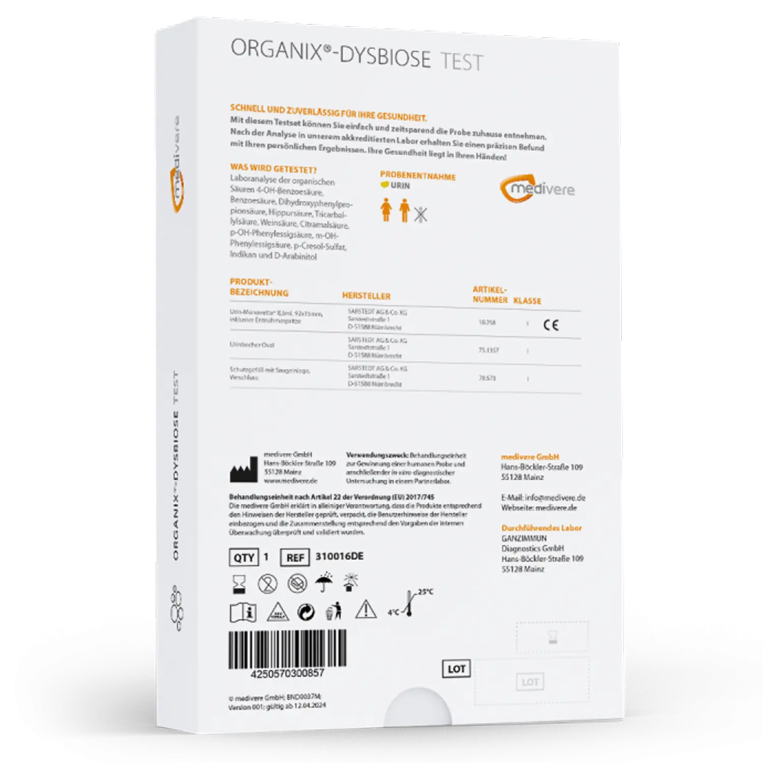 Medivere Organix-Dysbiose Urintest  EAN: 4250570300857