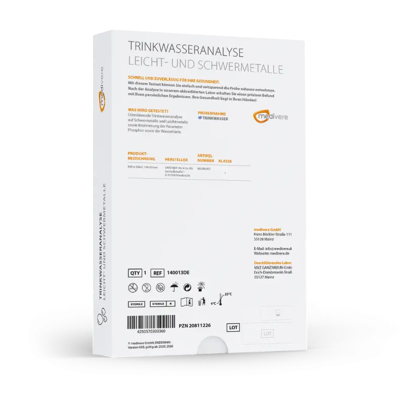 Medivere Trinkwasseranalyse Schwermetalle  EAN: 4250570301038