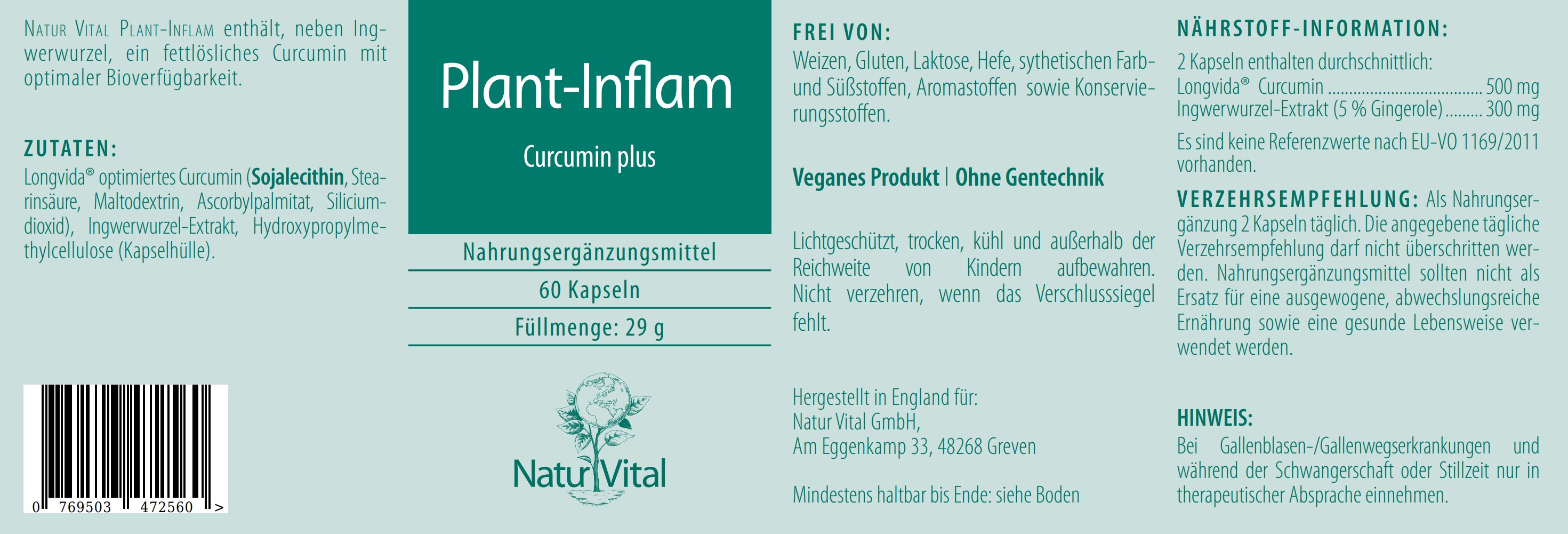 Natur Vital Plant-Inflam, 60 Kapseln  EAN: 4262512990590