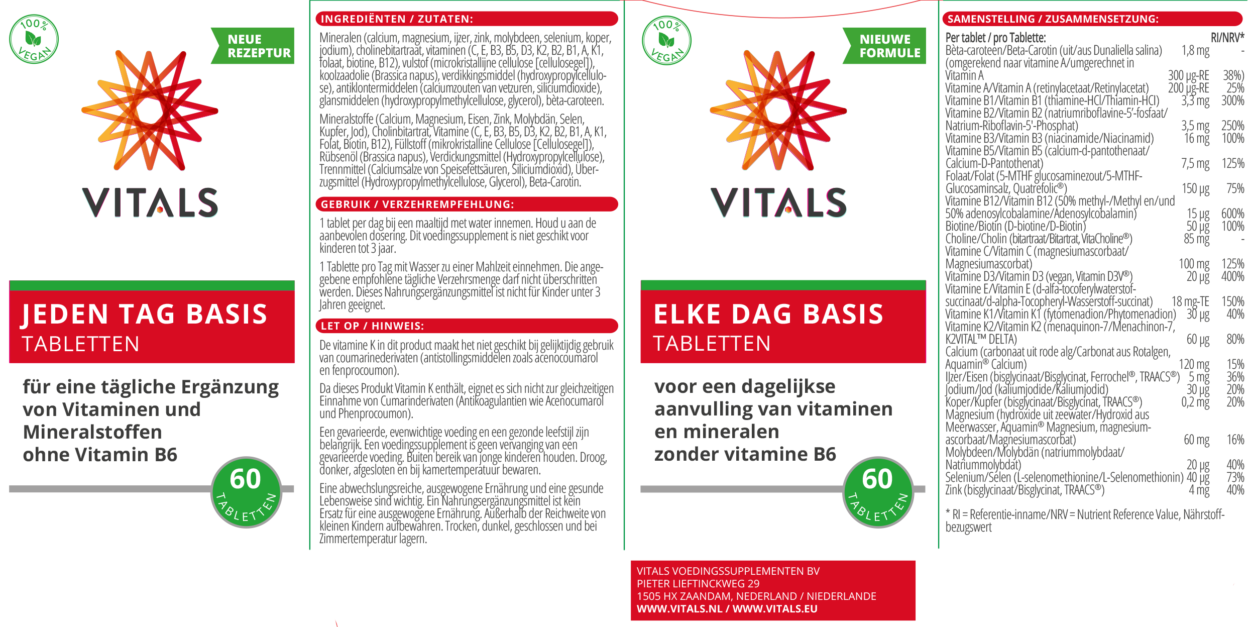 Vitals Every day base, 60 tablets  EAN: 8716717004904
