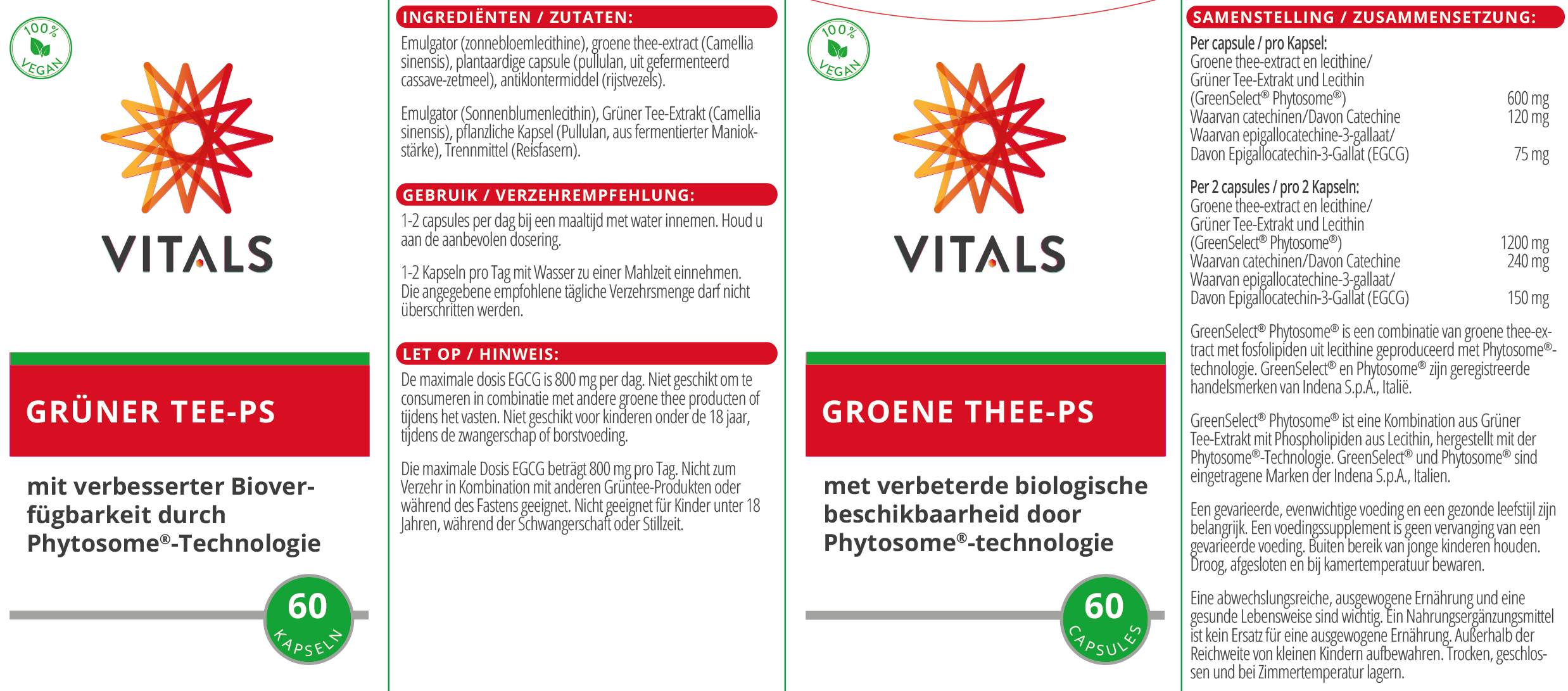 Vitals Grüner Tee-PS Grüntee-Extrakt, 60 Kapseln  EAN: 8716717003761