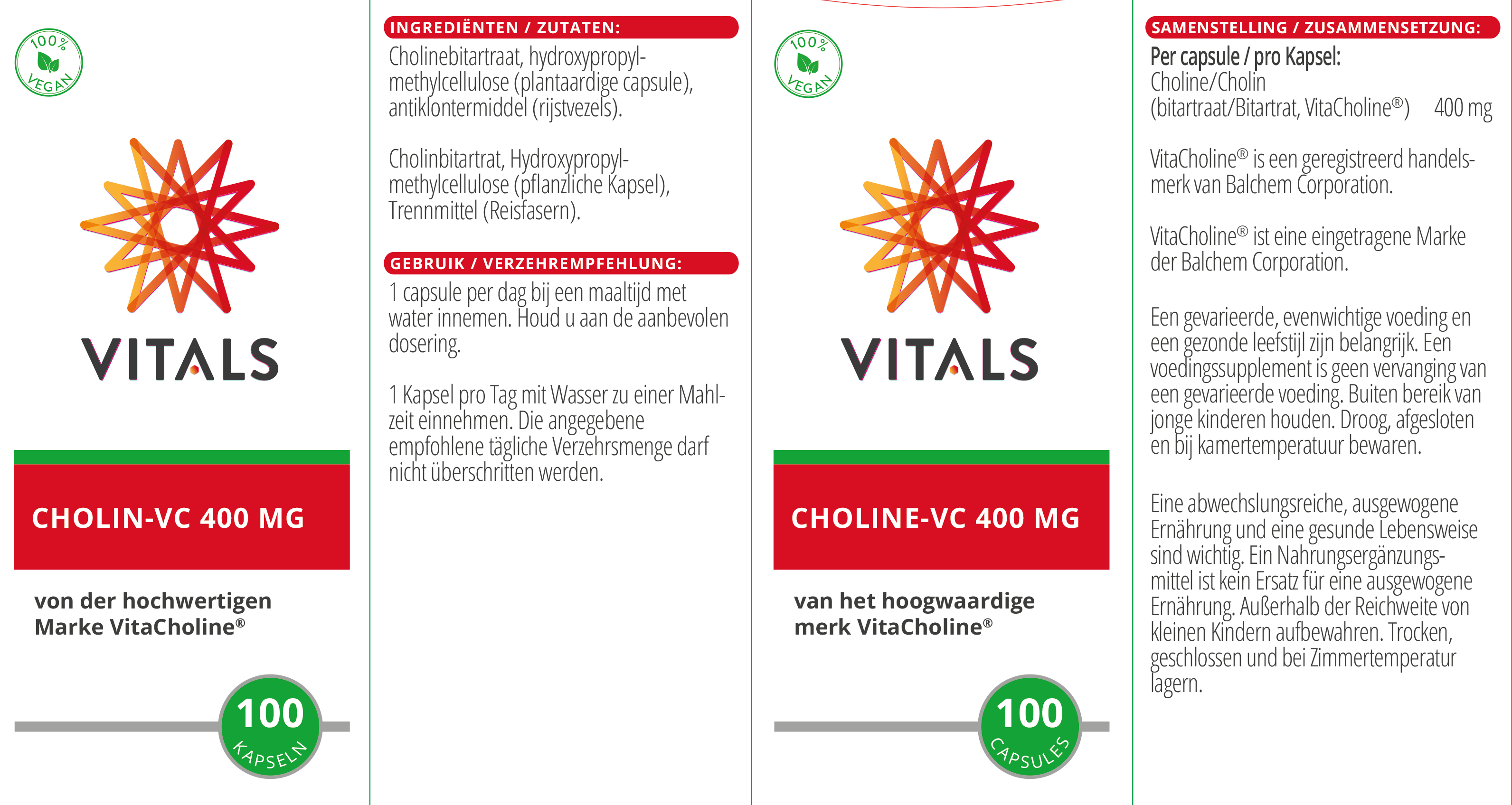 Vitals Cholin-VC 400 mg, 100 Kapseln Leber EAN: 8716717003945