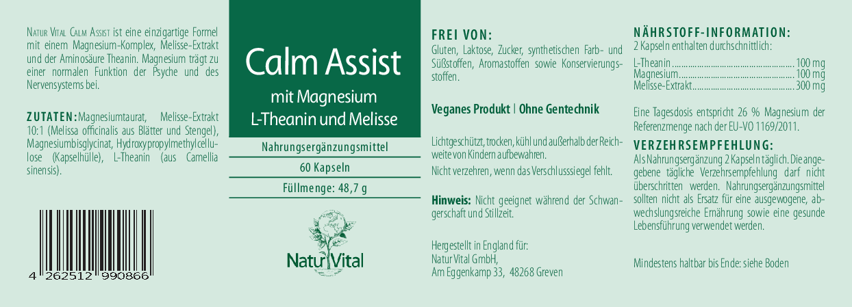 Natur Vital Calm Assist, 60 Kapseln  EAN: 4262512990866