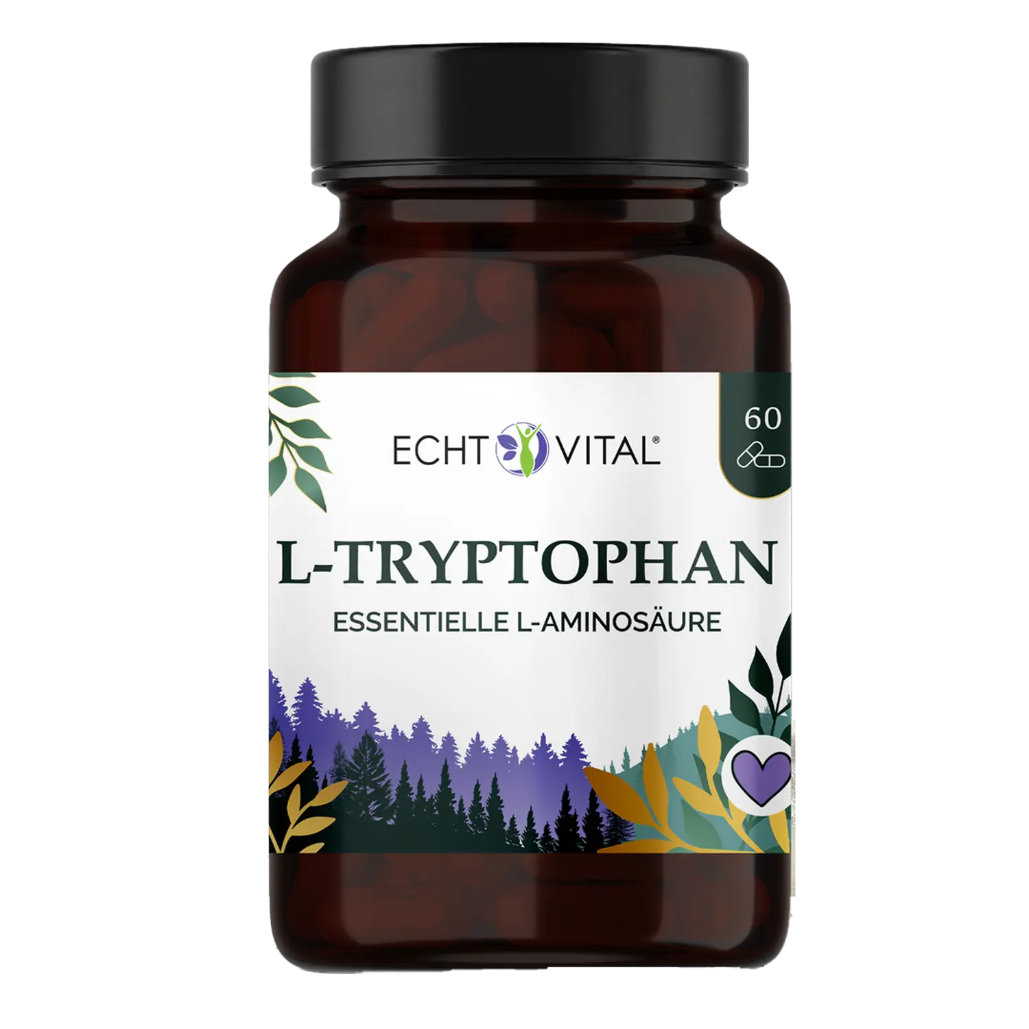Echt Vital L-tryptofaan, 60 capsules L-Tyrosine Aminozuren Tyrosine Aminozuren EAN: 4260635732950