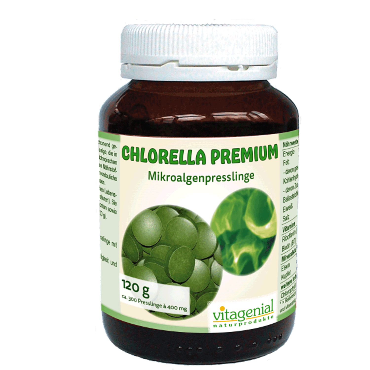 Vitagenial Chlorella Premium Mikroalgenpresslinge 300 Presslinge, 120 Gramm Version