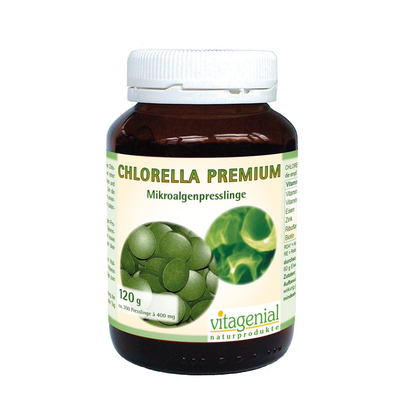 Vitagenial Chlorella Premium Mikroalgenpresslinge 300 Presslinge, 120 Gramm Version