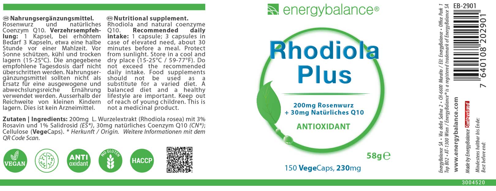 Rhodiola Plus Etikett von Energybalance