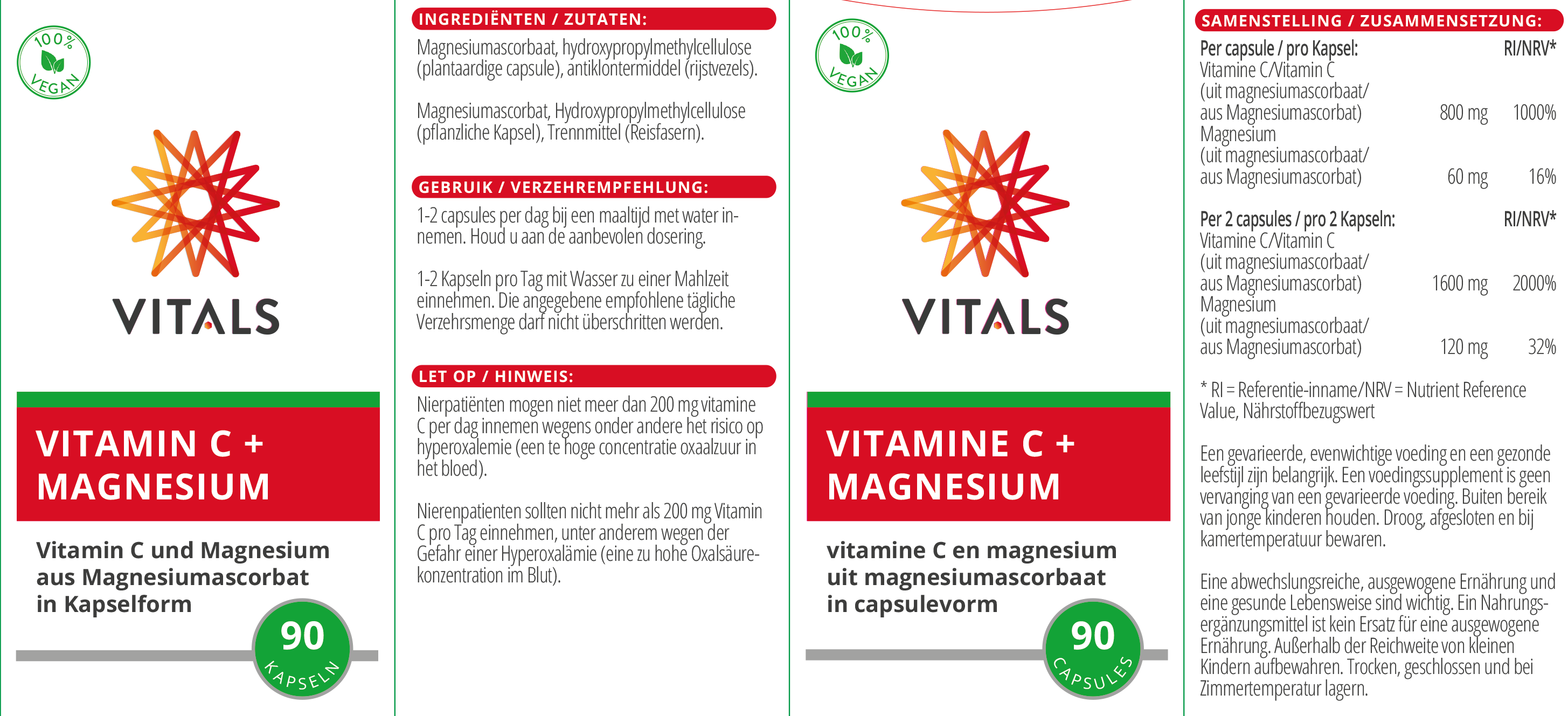 Vitals Vitamin C + Magnesium, 90 capsules  EAN: 8716717003778