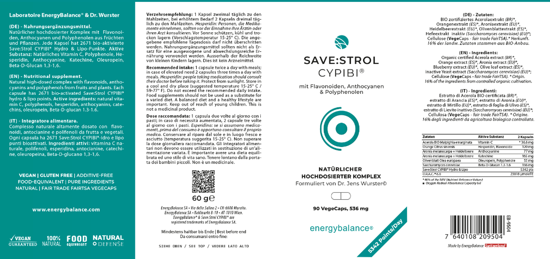 EnergyBalance Save:Strol CYPIBI Immune Support, 90 Kapseln Krebs EAN: 7640108209504