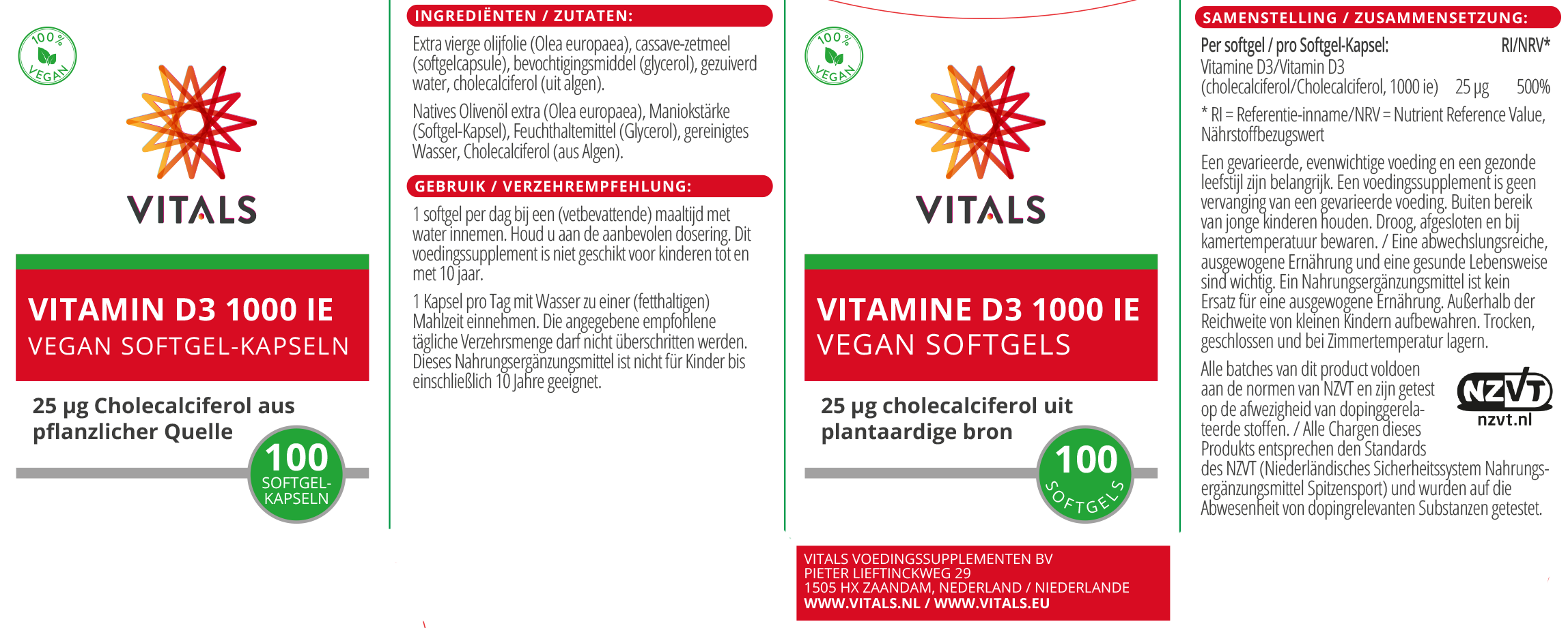 Vitals Vitamin D3 1000 IE, 100 Softgel-Kapseln  EAN: 8716717004713