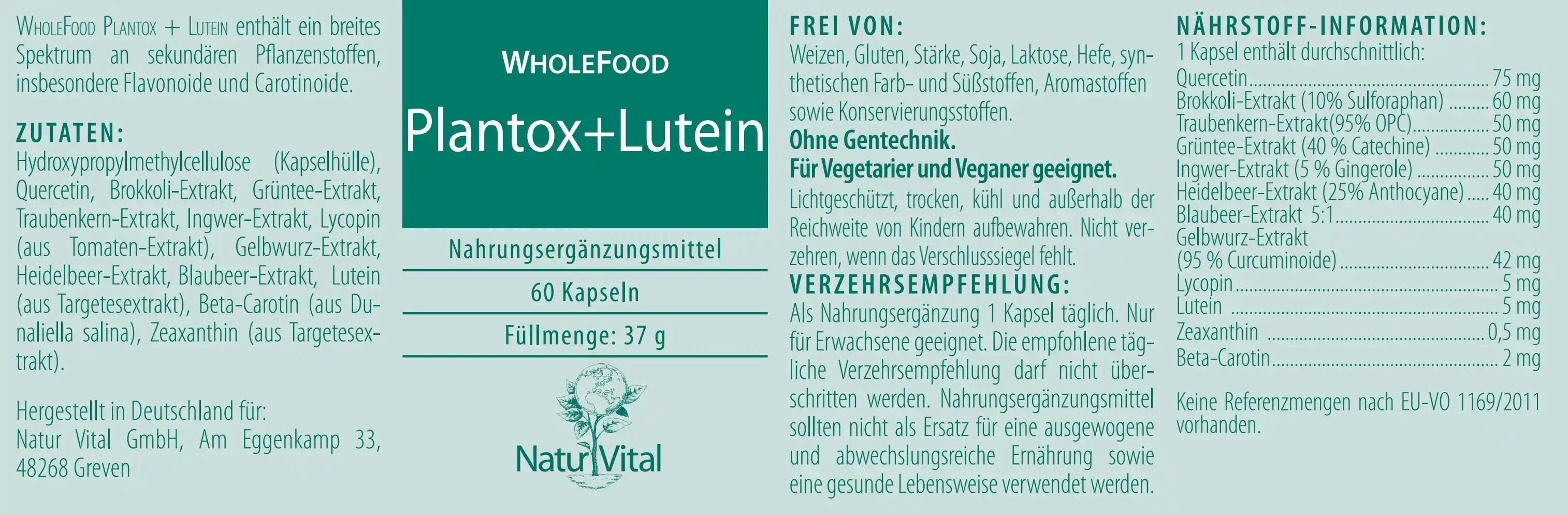 Natur Vital Plantox + Lutein, 60 Kapseln  EAN: 4262512990606