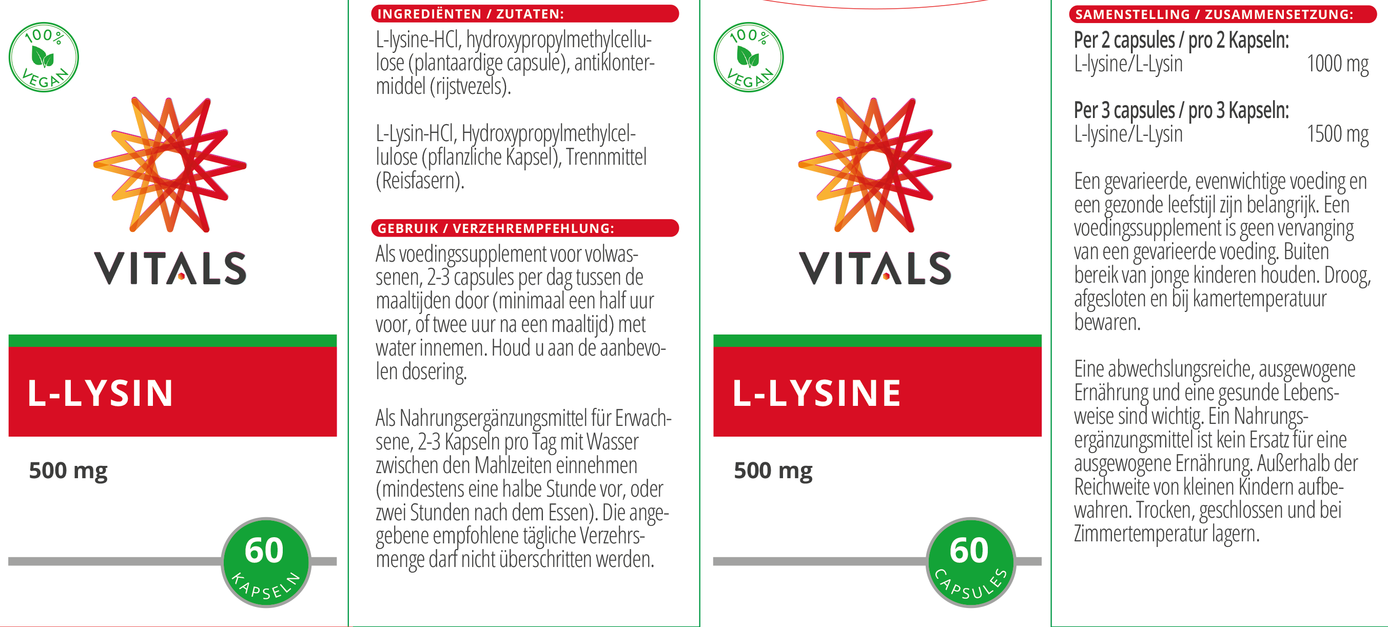Vitals L-Lysin 500 mg, 60 Kapseln  EAN: 8716717002825