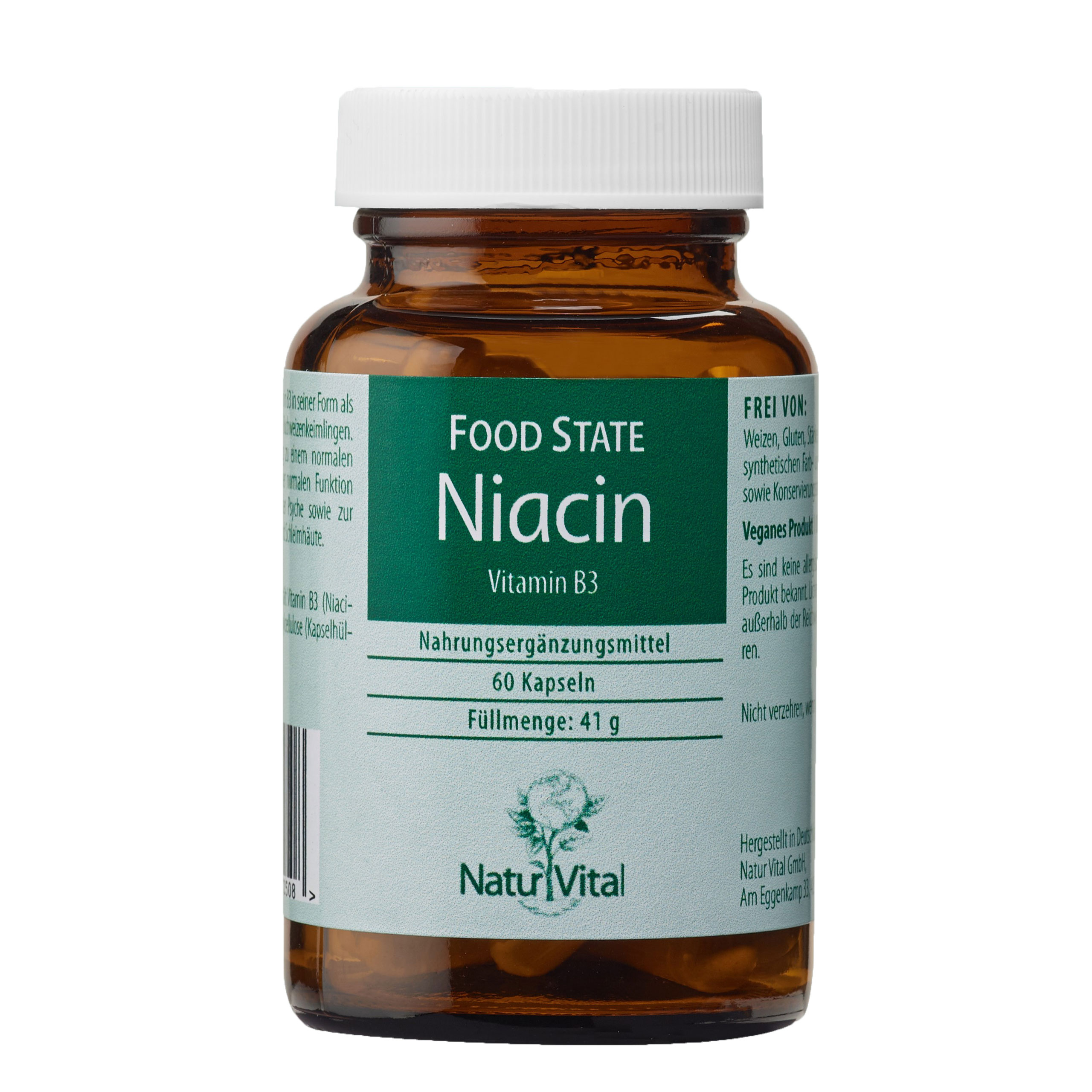 Niacin Vitamin B3 von Natur Vital beinhaltet 60 Tabletten