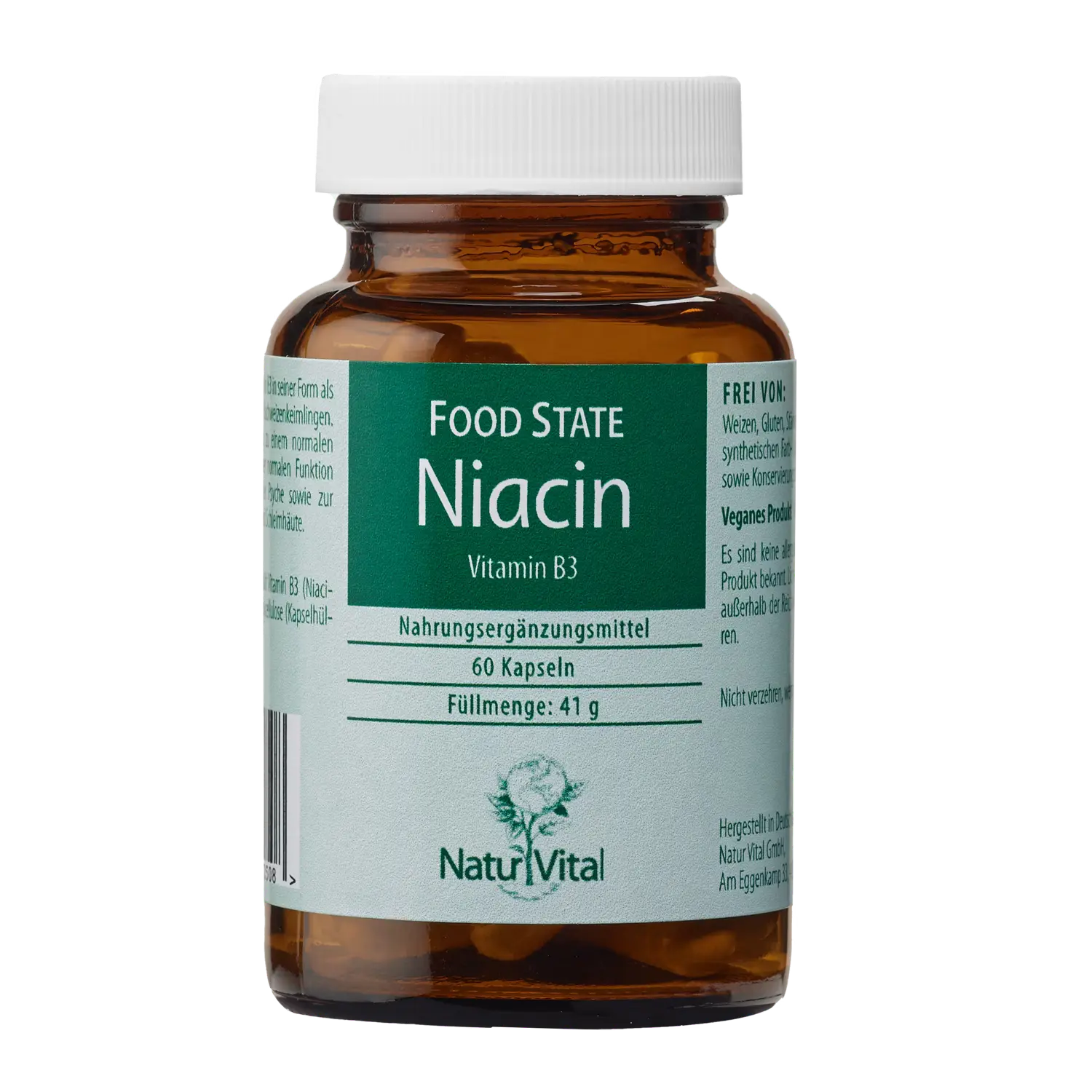 Niacin Vitamin B3 von Natur Vital beinhaltet 60 Tabletten