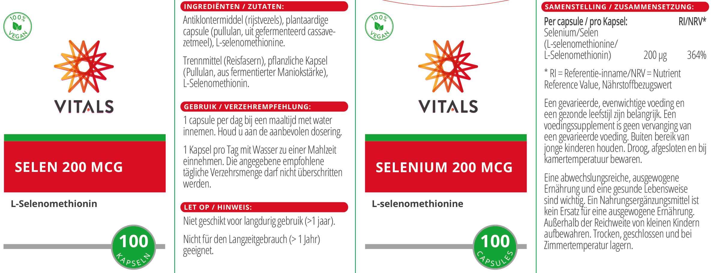 Vitals Selenium 200 mcg, 100 capsules  EAN: 8716717000722