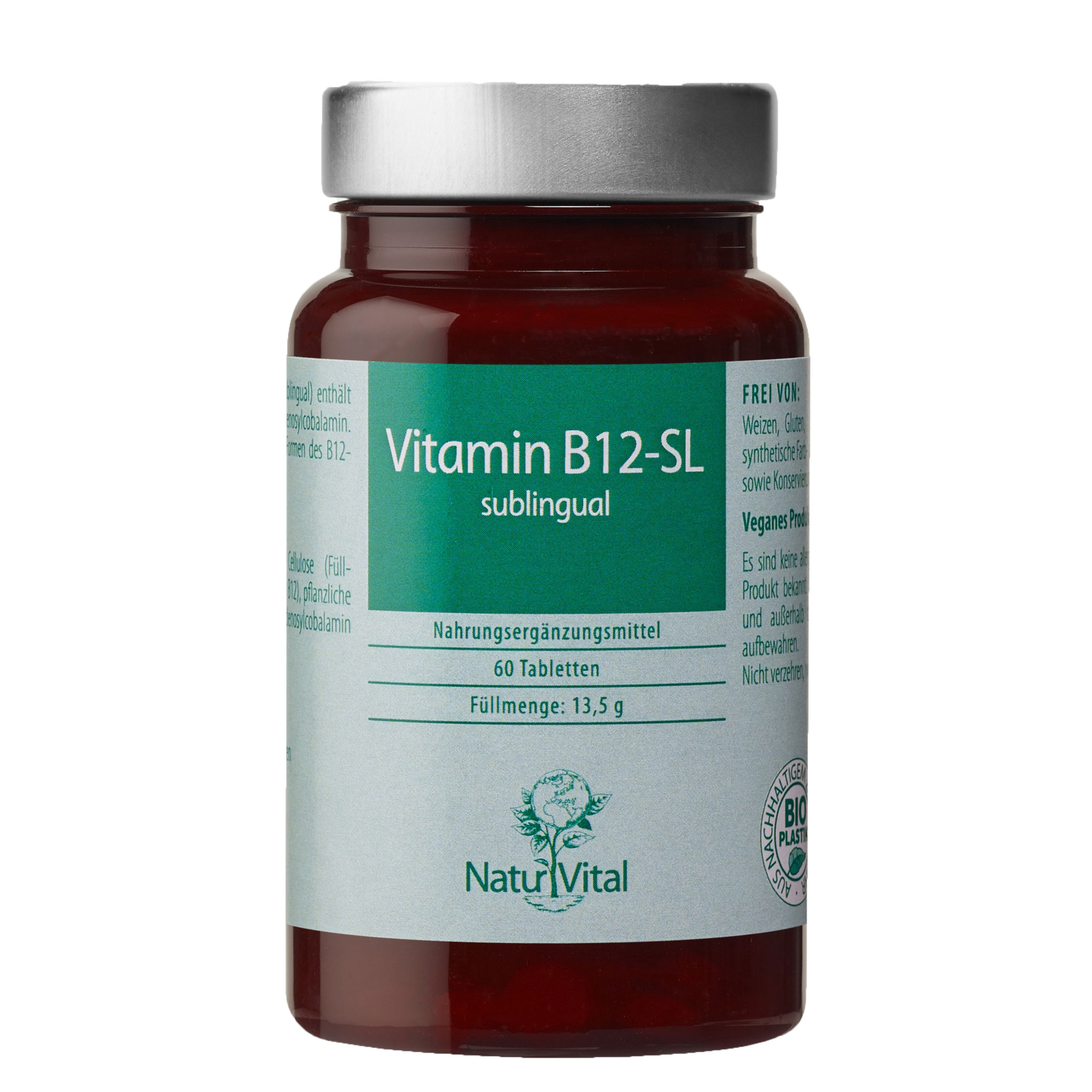 Vitamin B12 SL von Natur Vital beinhaltet 60 Tabletten