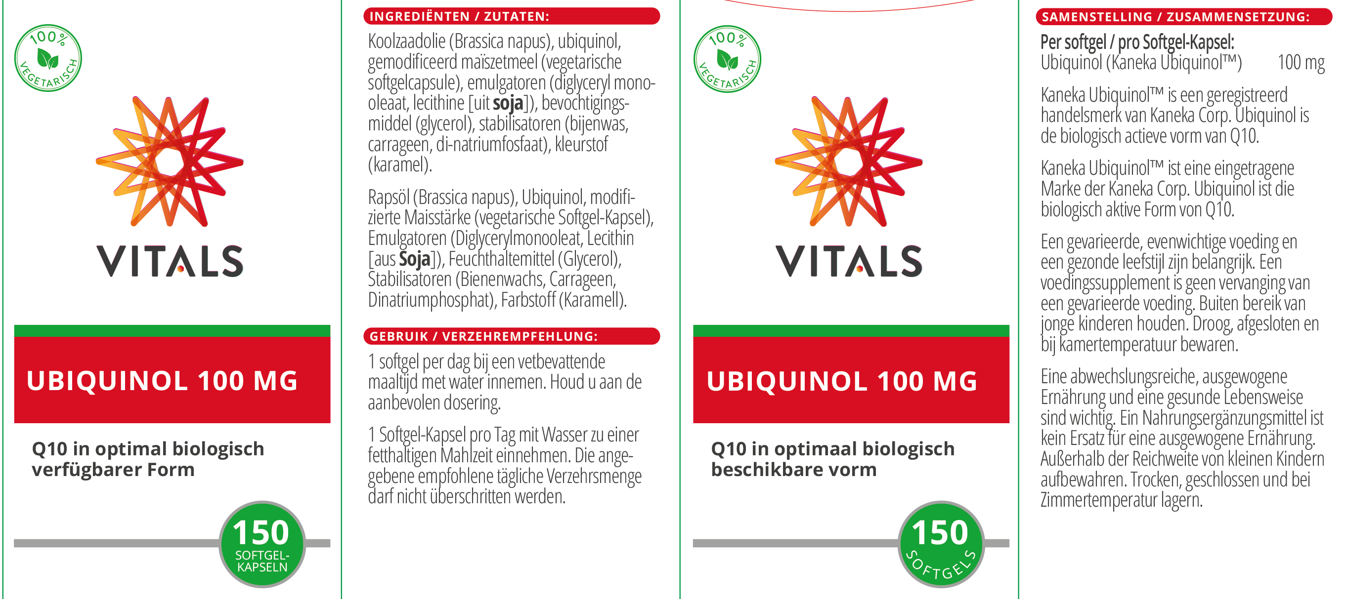 Vitals Ubiquinol 100 mg, 150 Softgel-Kapseln  EAN: 8716717001699