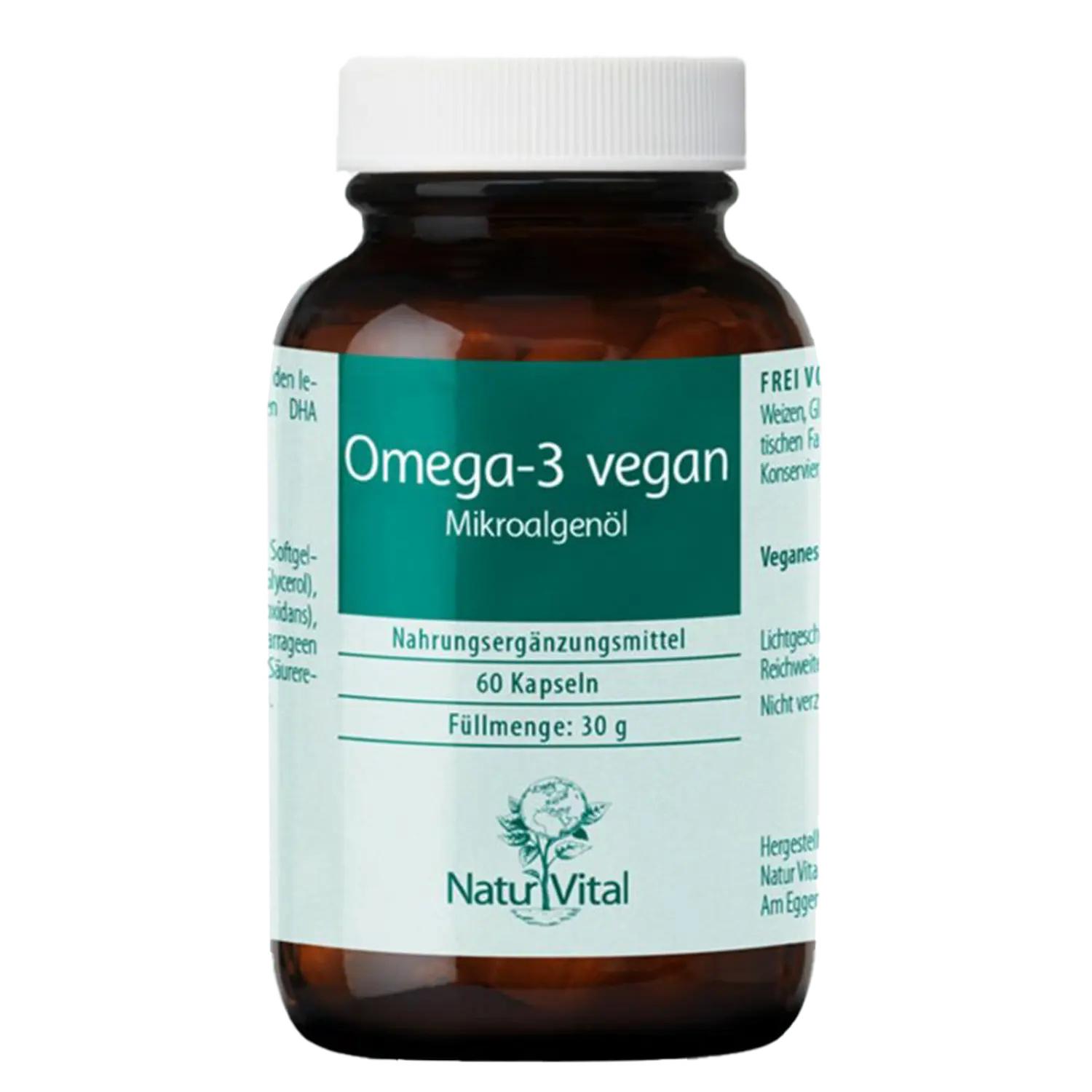 Omega 3 Vegan Algenöl von Natur Vital beinhaltet 60 Kapseln