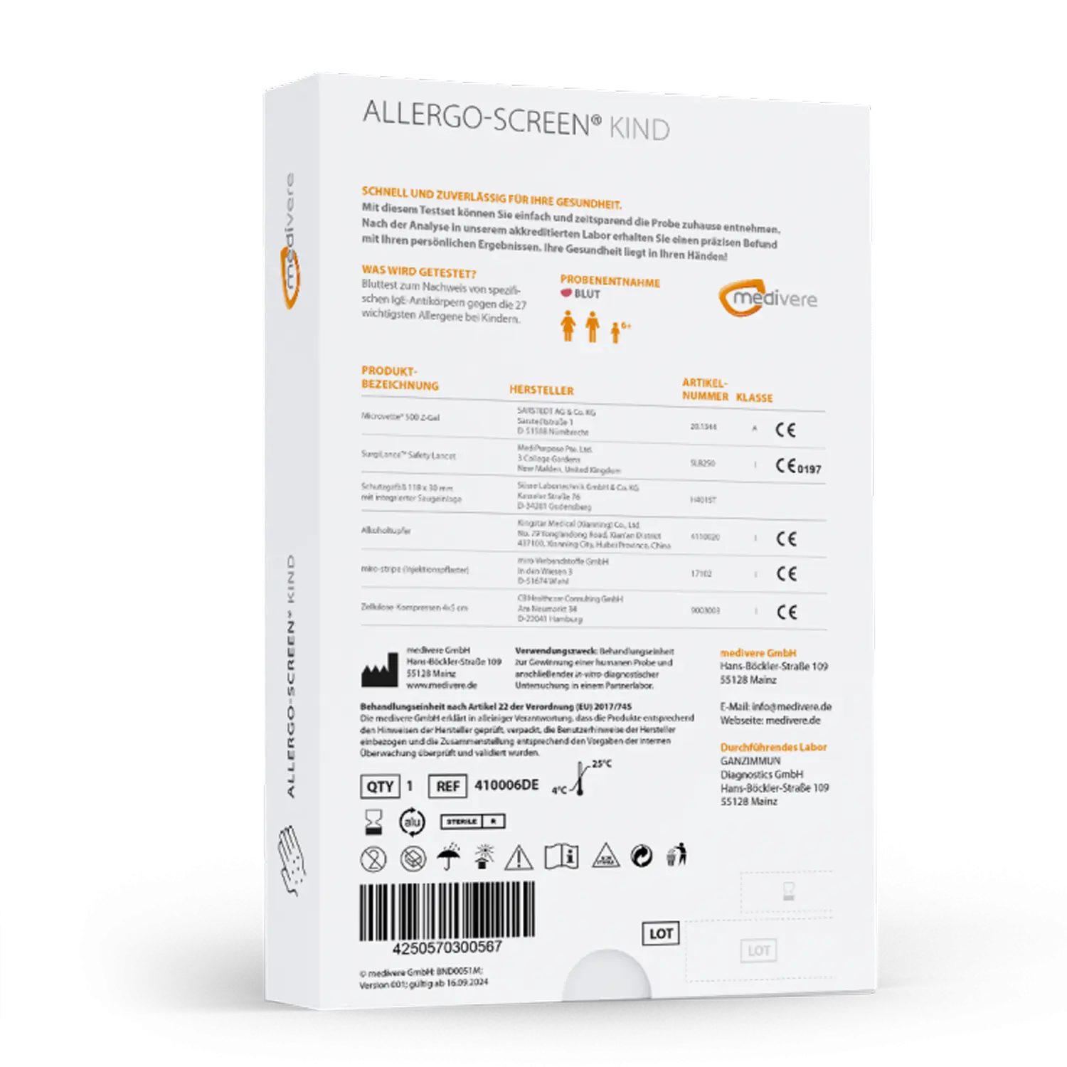 Medivere Allergo-Screen® Bambini Laboratorio di analisi Medivere test di allergia pediatrico EAN: 4250570300567