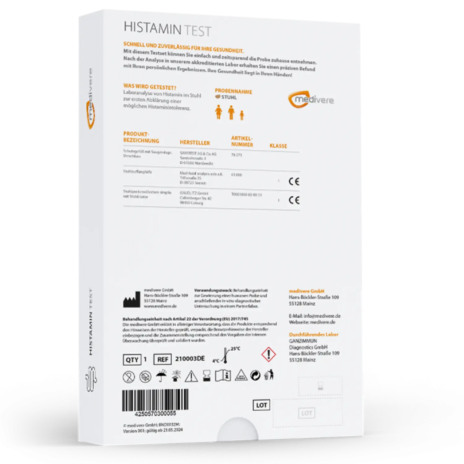 Medivere Histamin Stuhltest Medivere Laboranalyse Hormonstatus 110018DE hormonellesGleichgewicht EAN: 4250570300055