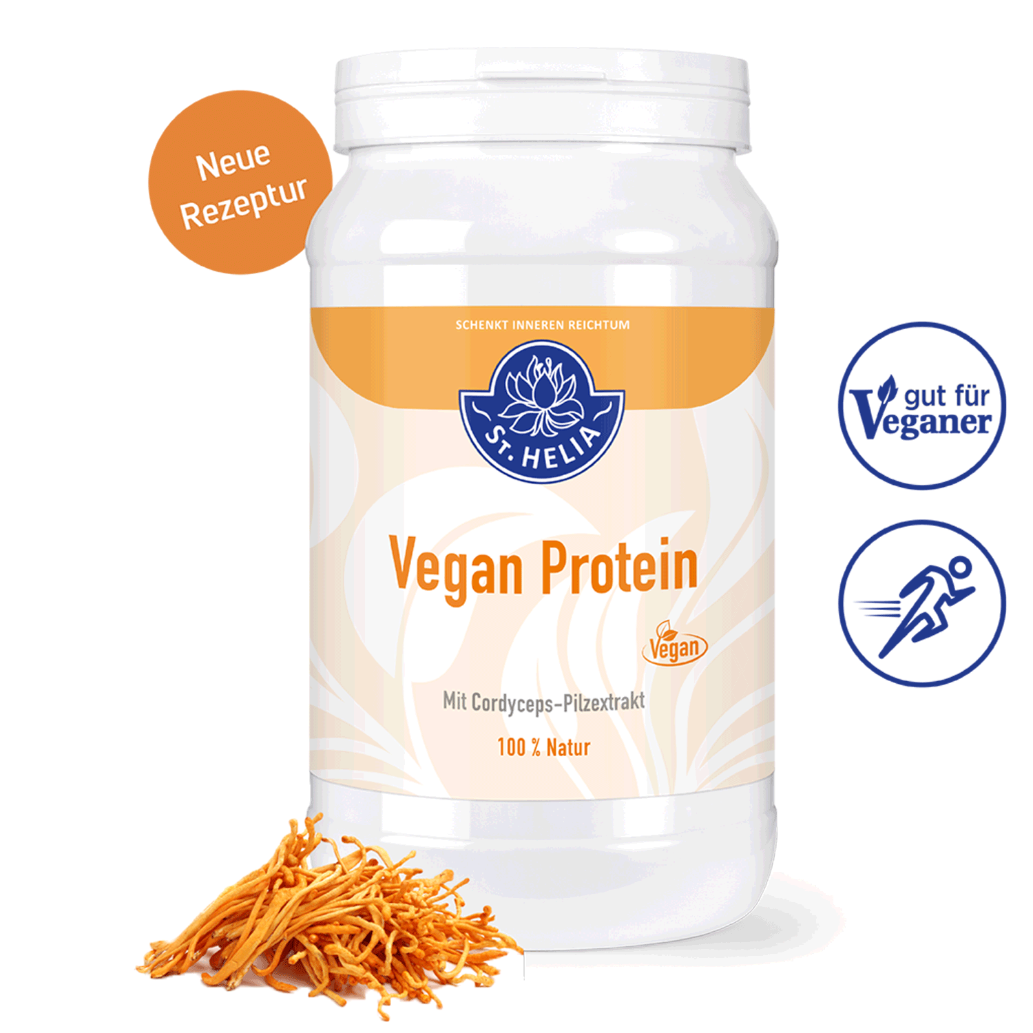 Vegan Protein mit Cordyceps St. Helia 560 g Vegan Protein mit Cordyceps von St. Helia beinhaltet 560 Gramm