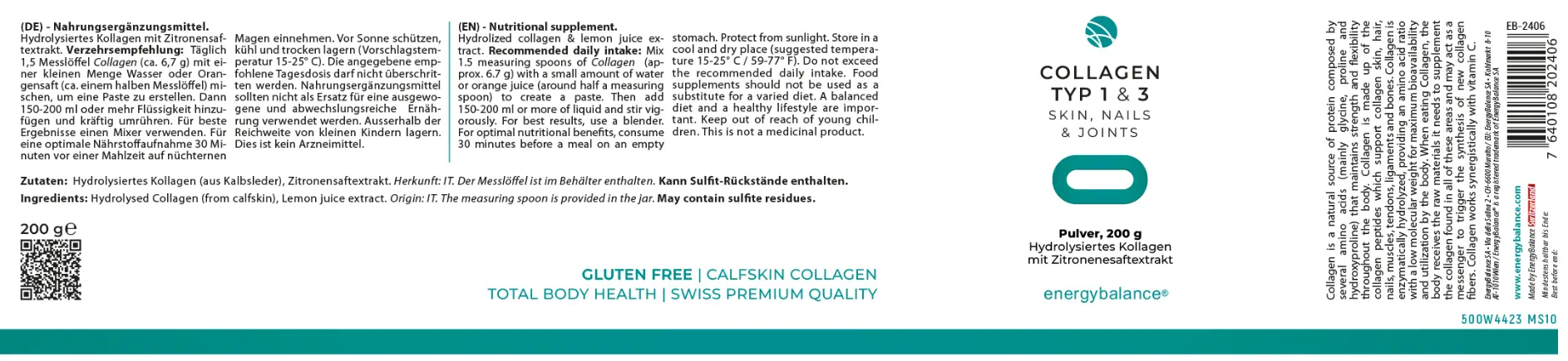 EnergyBalance Collagene idrolizzato, 200 g Knochenerkrankung EAN: 7640108202406
