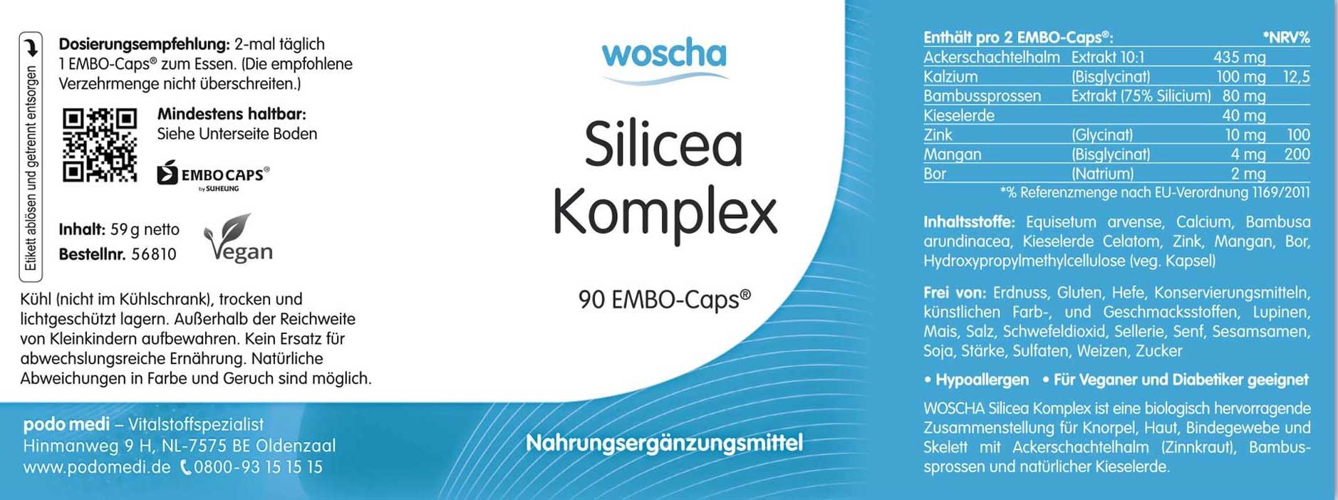 Woscha Silicea Komplex von podo medi beinhaltet 90 Kapseln Etikett