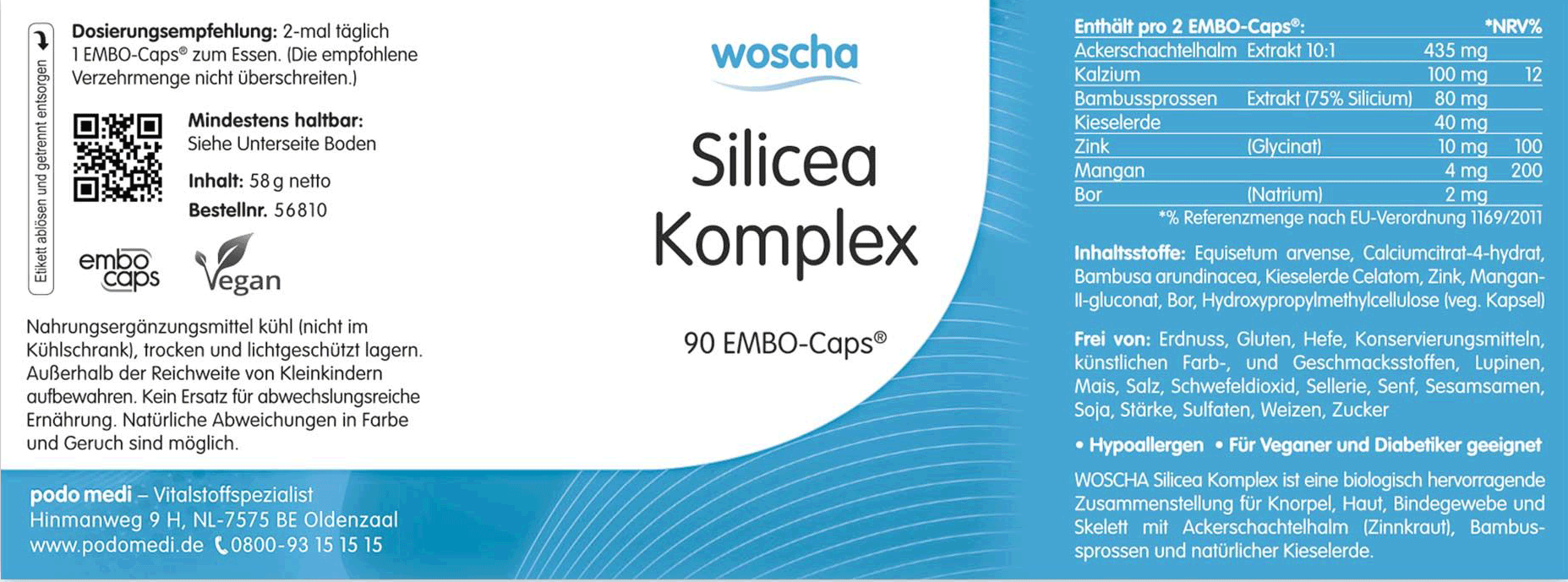 Woscha Silicea Komplex podo medi 90 Kapseln Etikett Woscha Silicea Komplex von podo medi beinhaltet 90 Kapseln Etikett