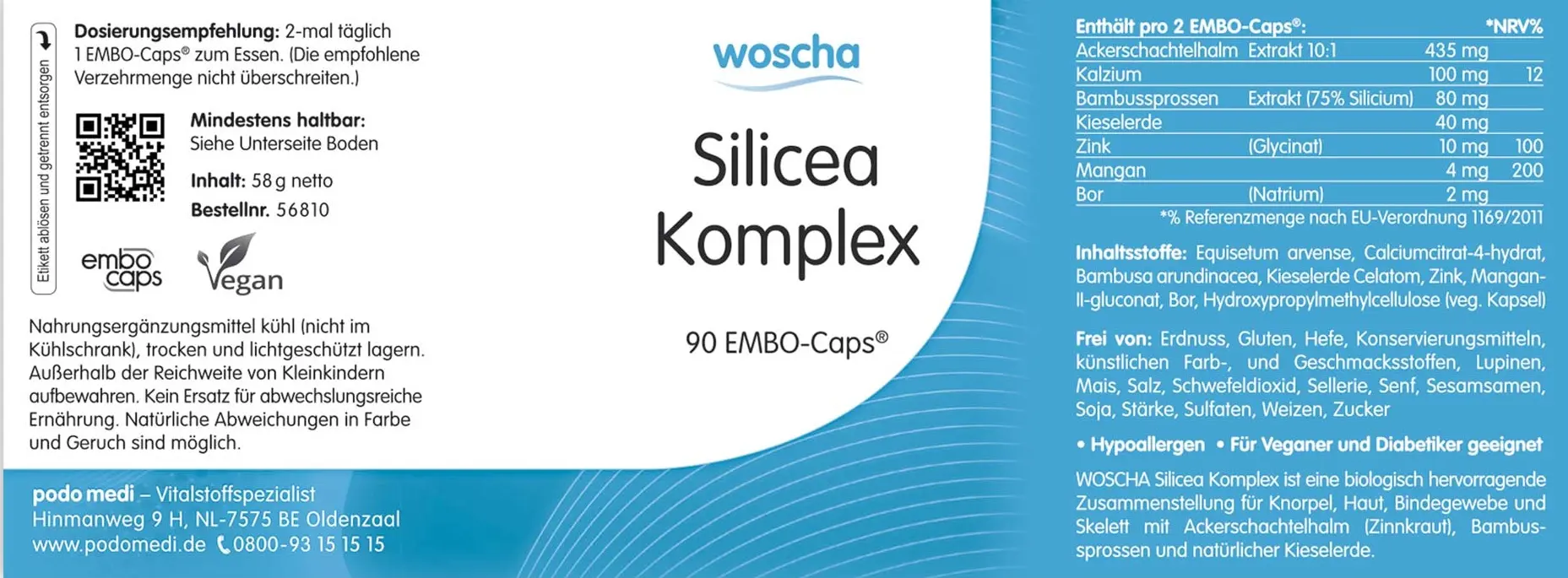 Woscha Silicea Komplex von podo medi beinhaltet 90 Kapseln Etikett