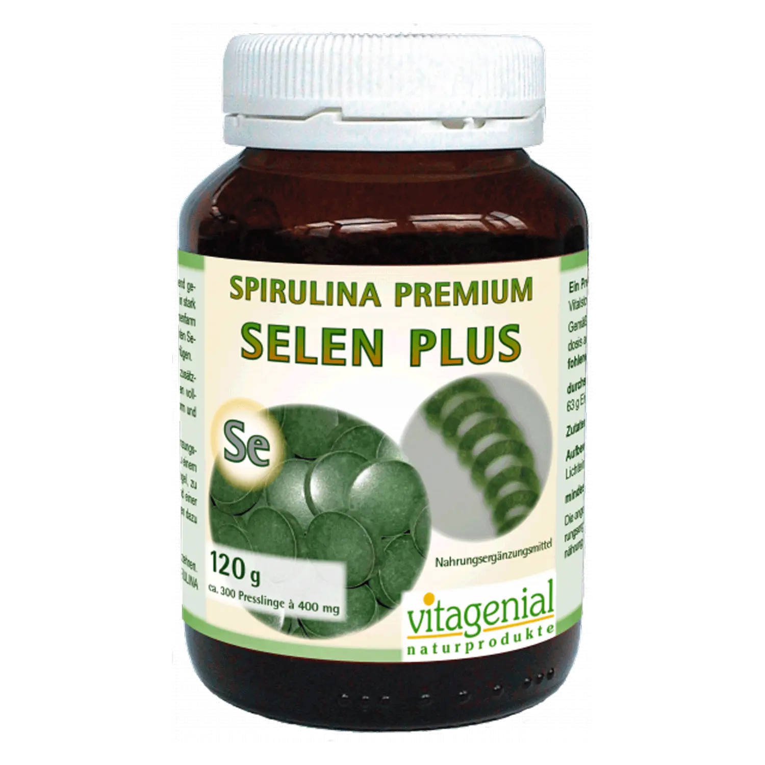 Vitagenial Spirulina Premium Selen Plus in 120 Gramm Version beinhaltet 300 Presslinge