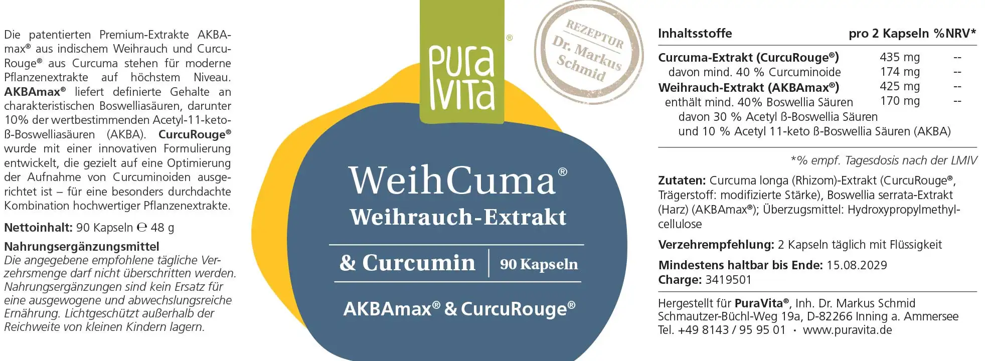 PuraVita WeihCuma Weihrauch- Curcuma-Extrakt, 90 Kapseln Gelenke EAN: