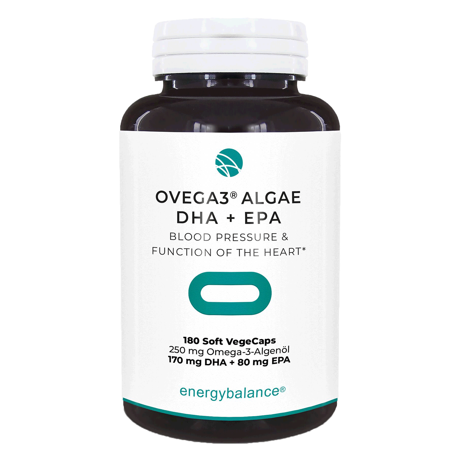 EnergyBalance Ovega3 Algae DHA + EPA, Algenöl 250 mg Omega-3, 180 VegeCaps  EAN: 7640108209054