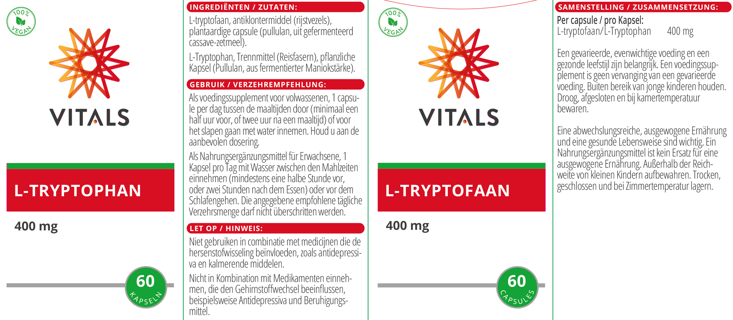 Vitals L-Tryptophan, 60 Kapseln Schlaf EAN: 8716717001491