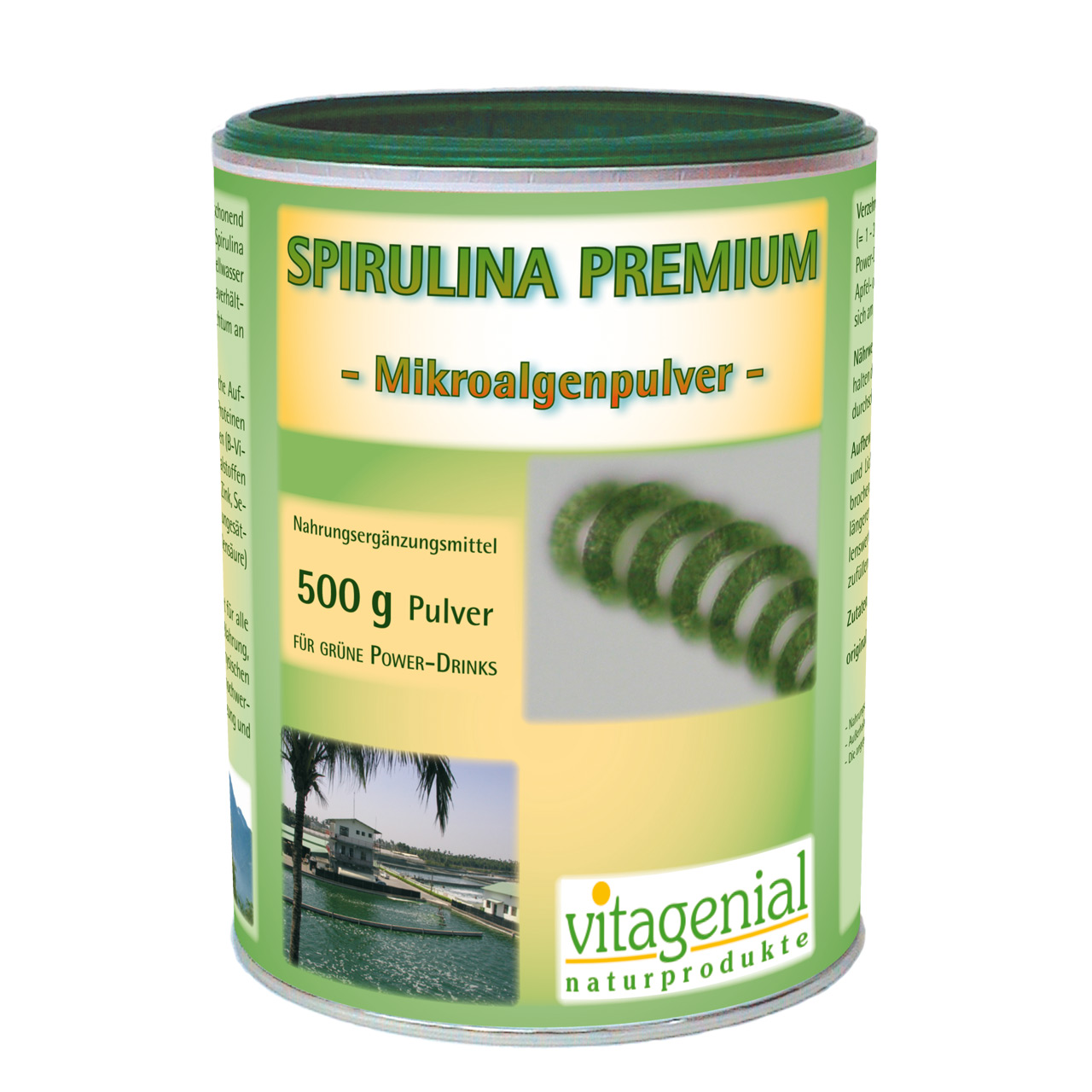 Vitagenial Spirulina Premium Mikroalgenpulver als 500 Gramm Pulver